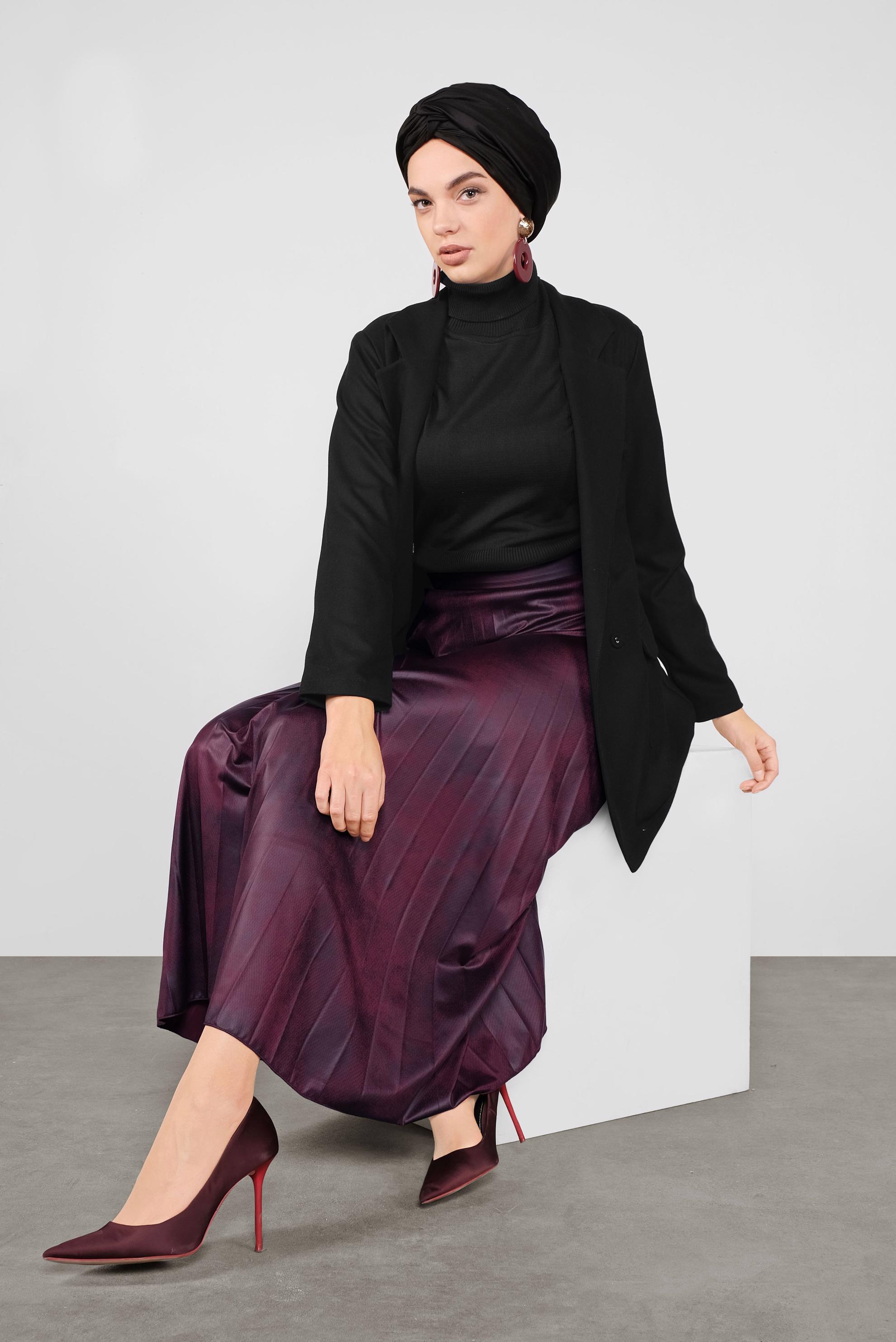 Tesettür giyim SİYAH CEPLİ KEMERLİ CEKET 40123 