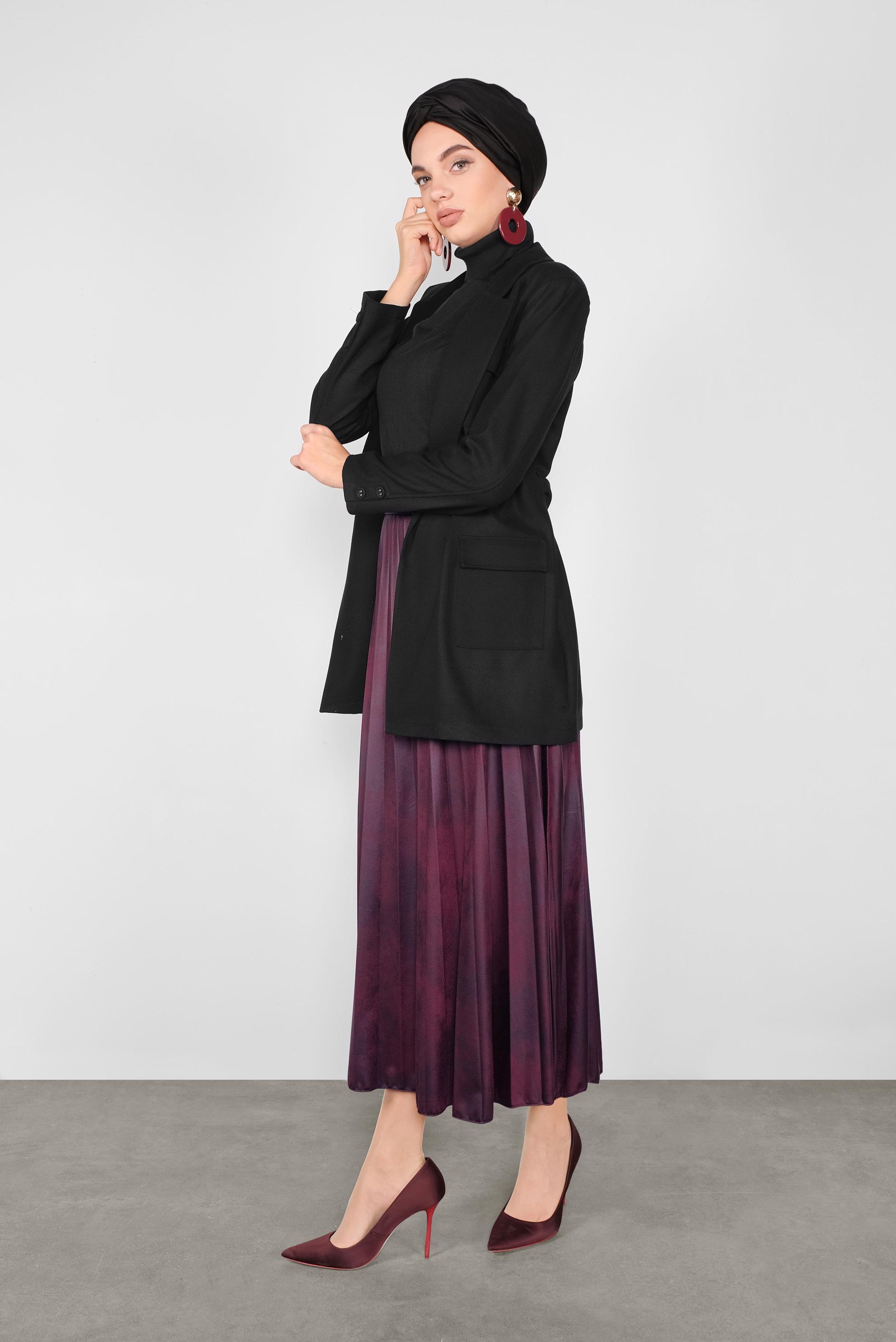 Tesettür giyim SİYAH CEPLİ KEMERLİ CEKET 40123 