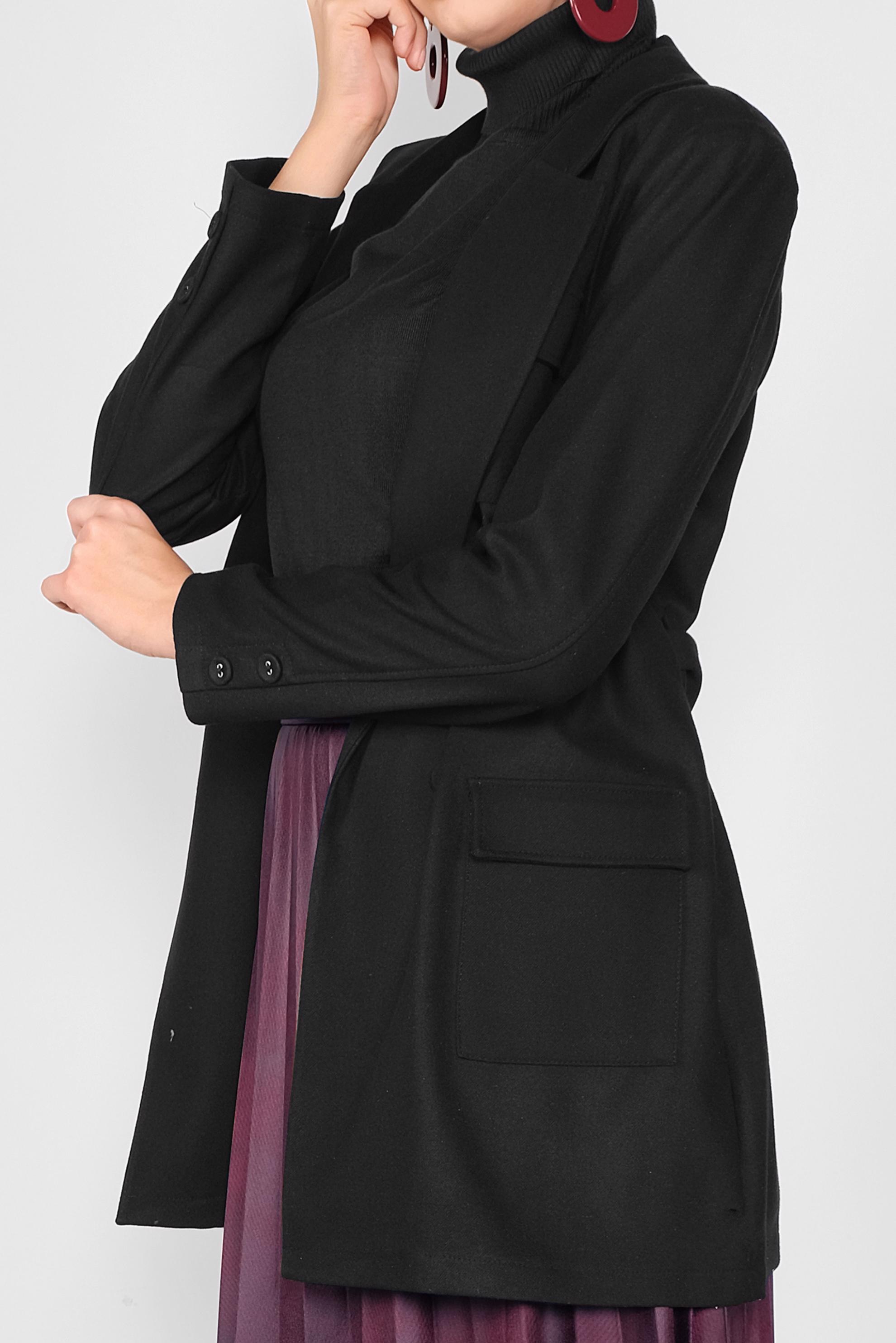 Tesettür giyim SİYAH CEPLİ KEMERLİ CEKET 40123 