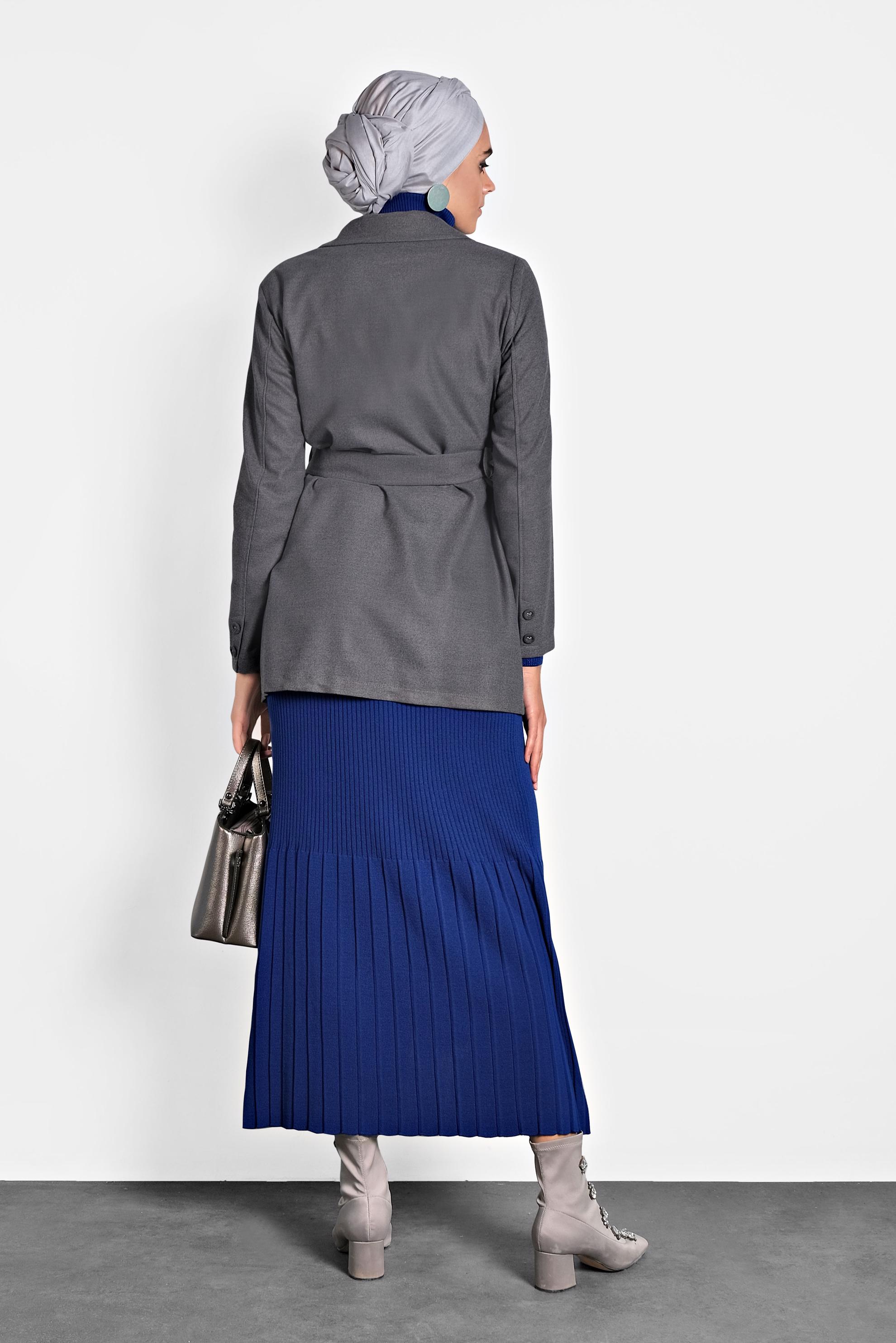 Tesettür giyim GRİ CEPLİ KEMERLİ CEKET 40123 