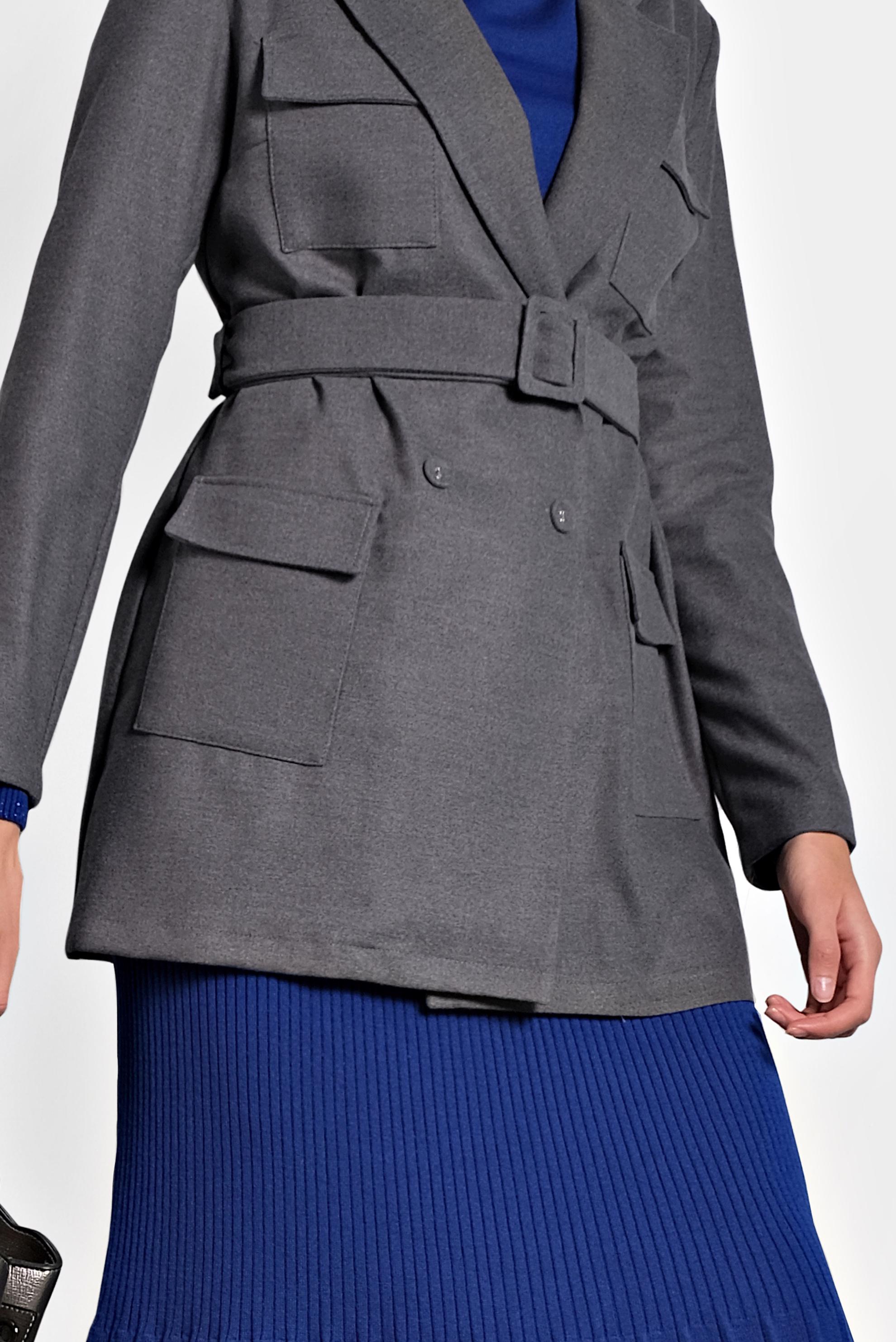 Tesettür giyim GRİ CEPLİ KEMERLİ CEKET 40123 