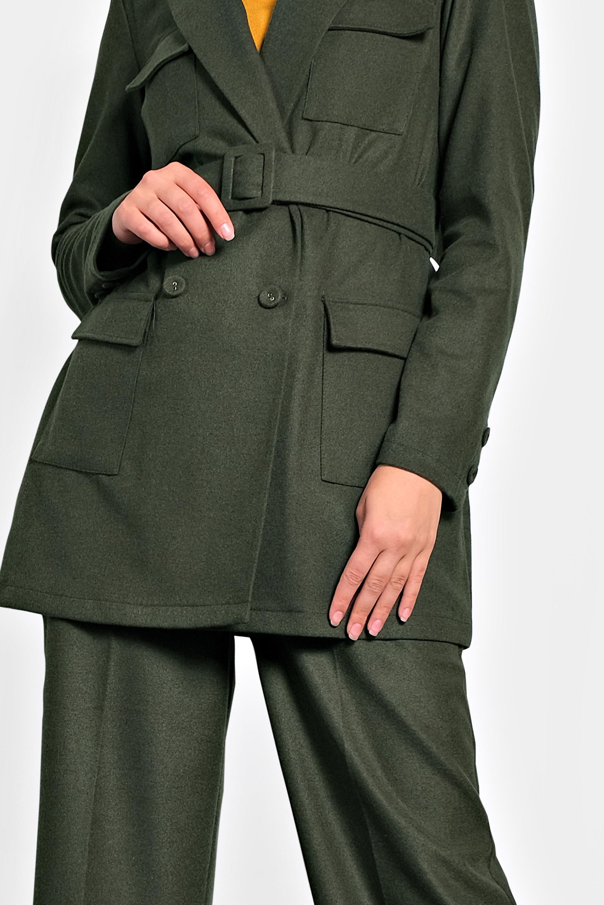 Tesettür giyim HAKİ CEPLİ KEMERLİ CEKET 40123 