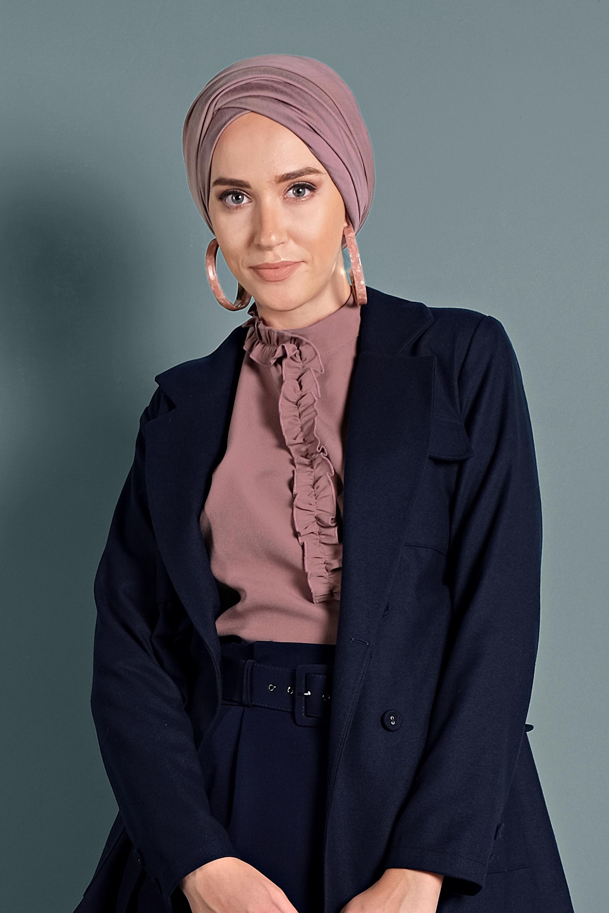 Tesettür giyim LACİVERT CEPLİ KEMERLİ CEKET 40123 