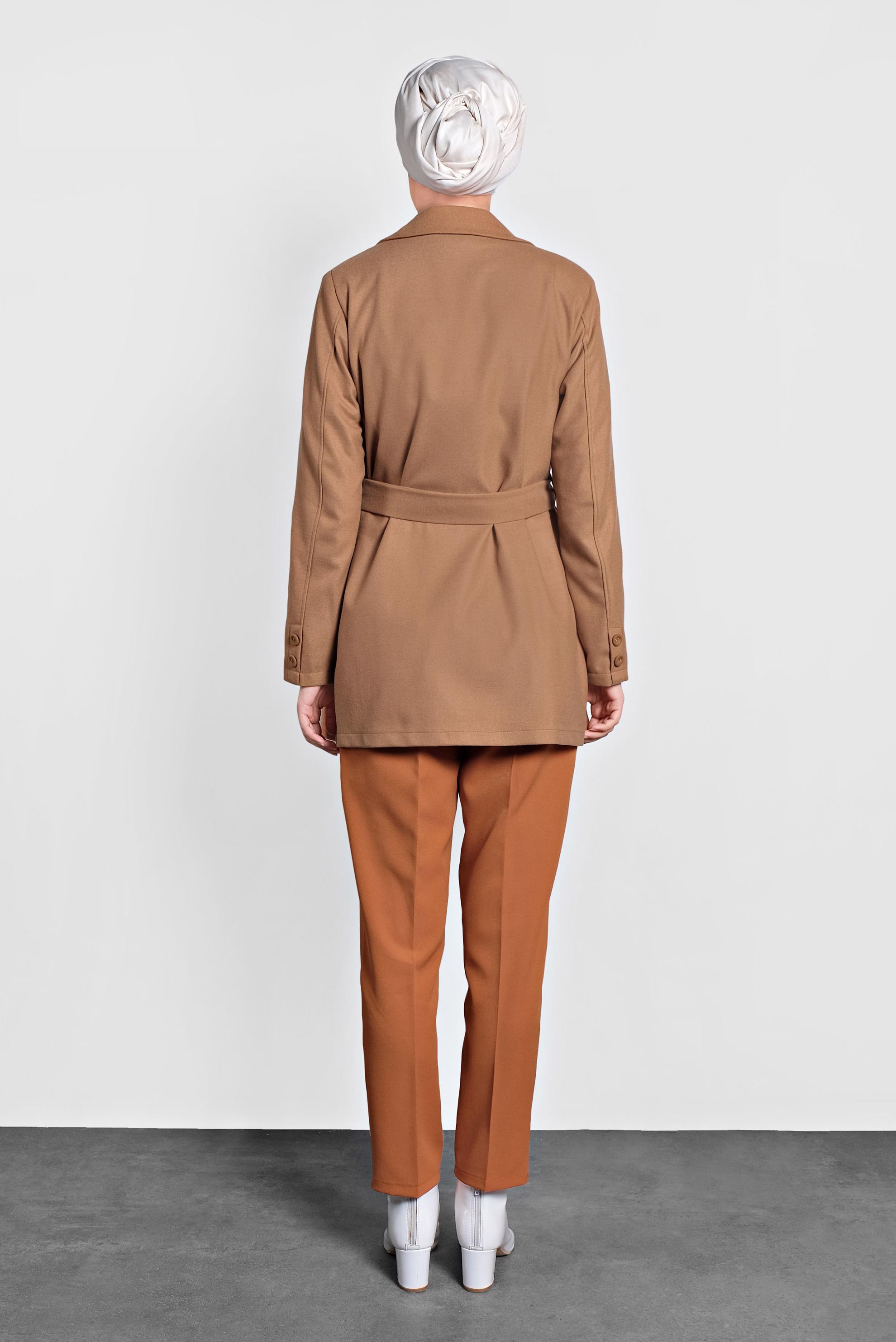 Tesettür giyim PEMBE CEPLİ KEMERLİ CEKET 40123 