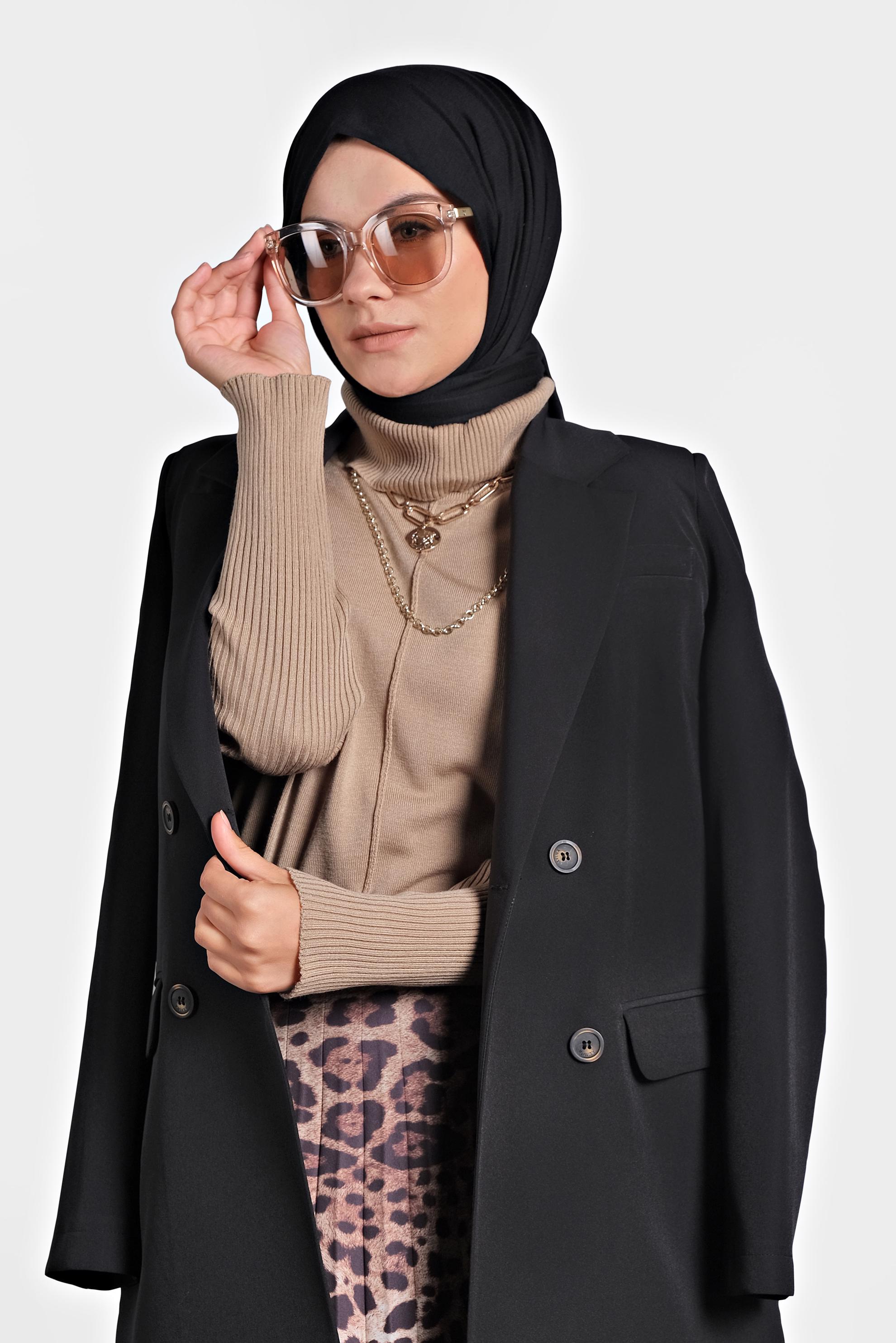 Tesettür giyim SİYAH KRUVAZE YAKA KLASİK CEKET 40129