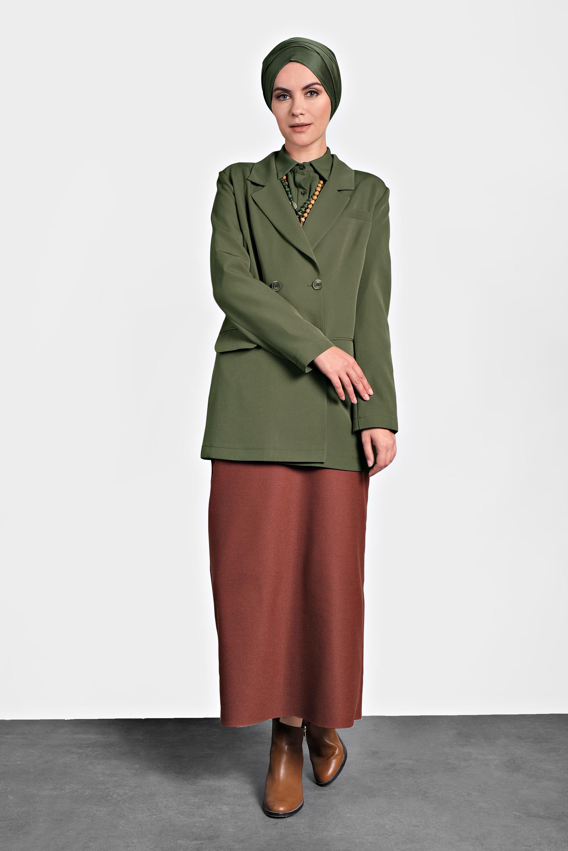 Tesettür giyim HAKİ KRUVAZE YAKA KLASİK CEKET 40129