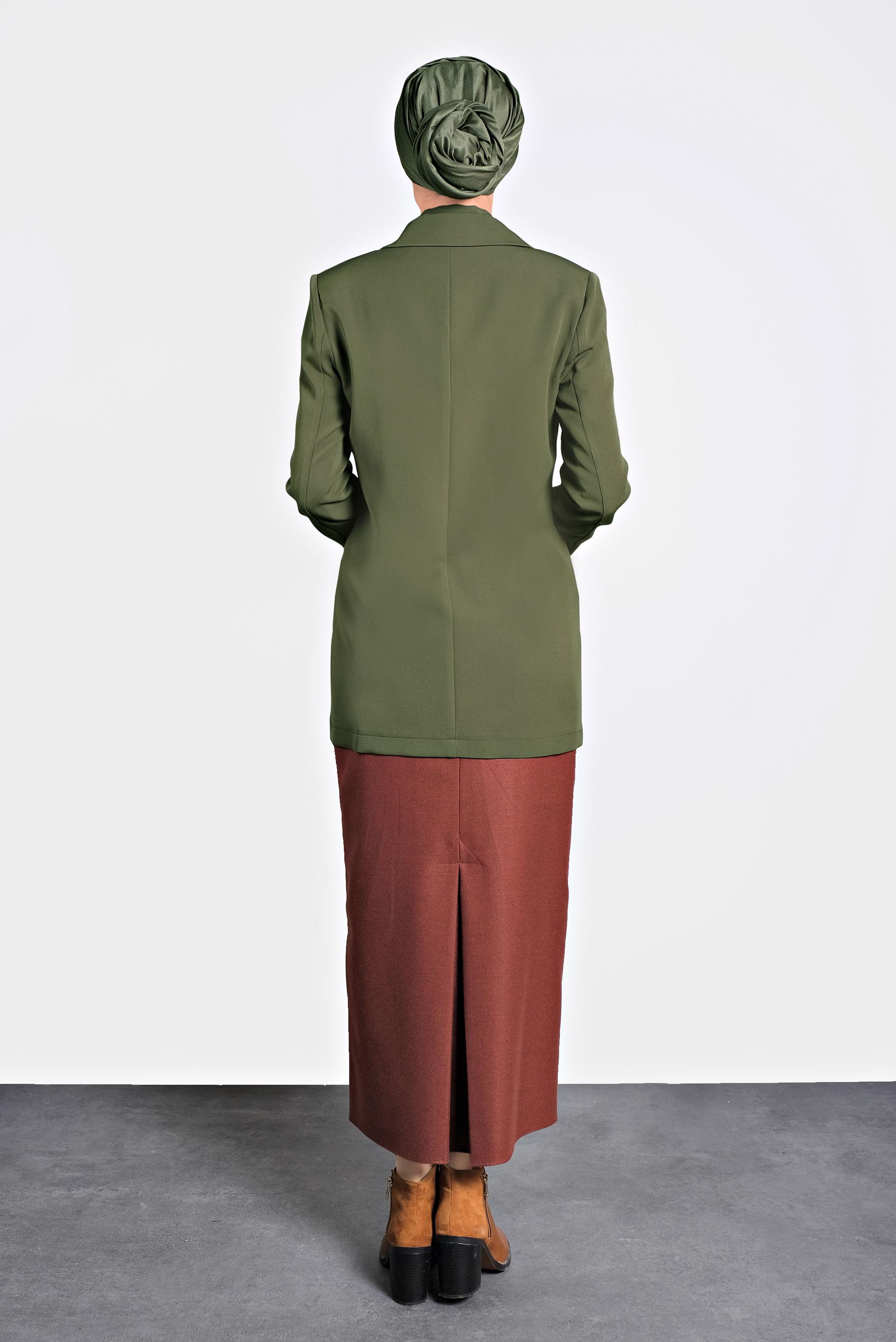 Tesettür giyim HAKİ KRUVAZE YAKA KLASİK CEKET 40129