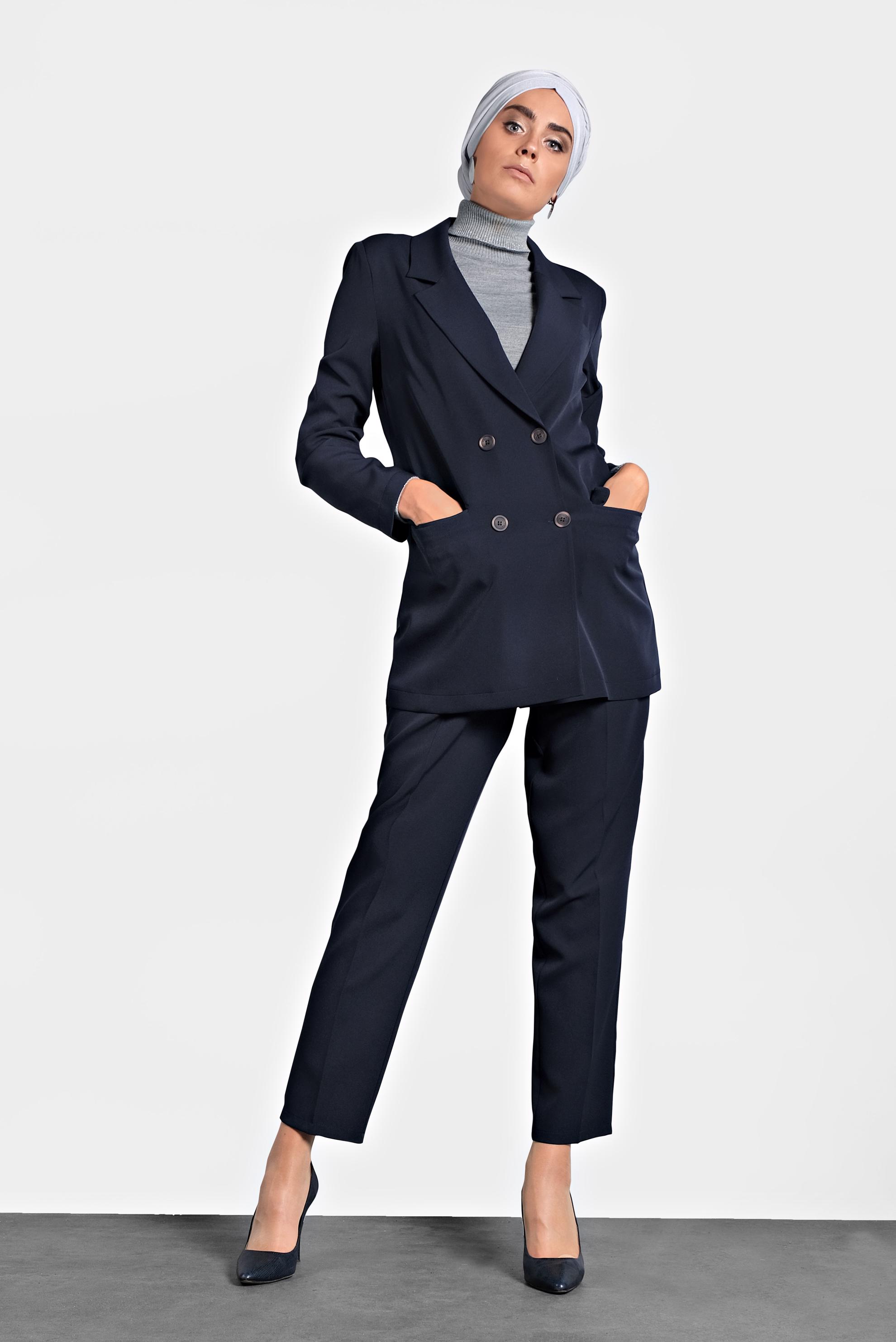 Tesettür giyim LACİVERT KRUVAZE YAKA KLASİK CEKET 40129