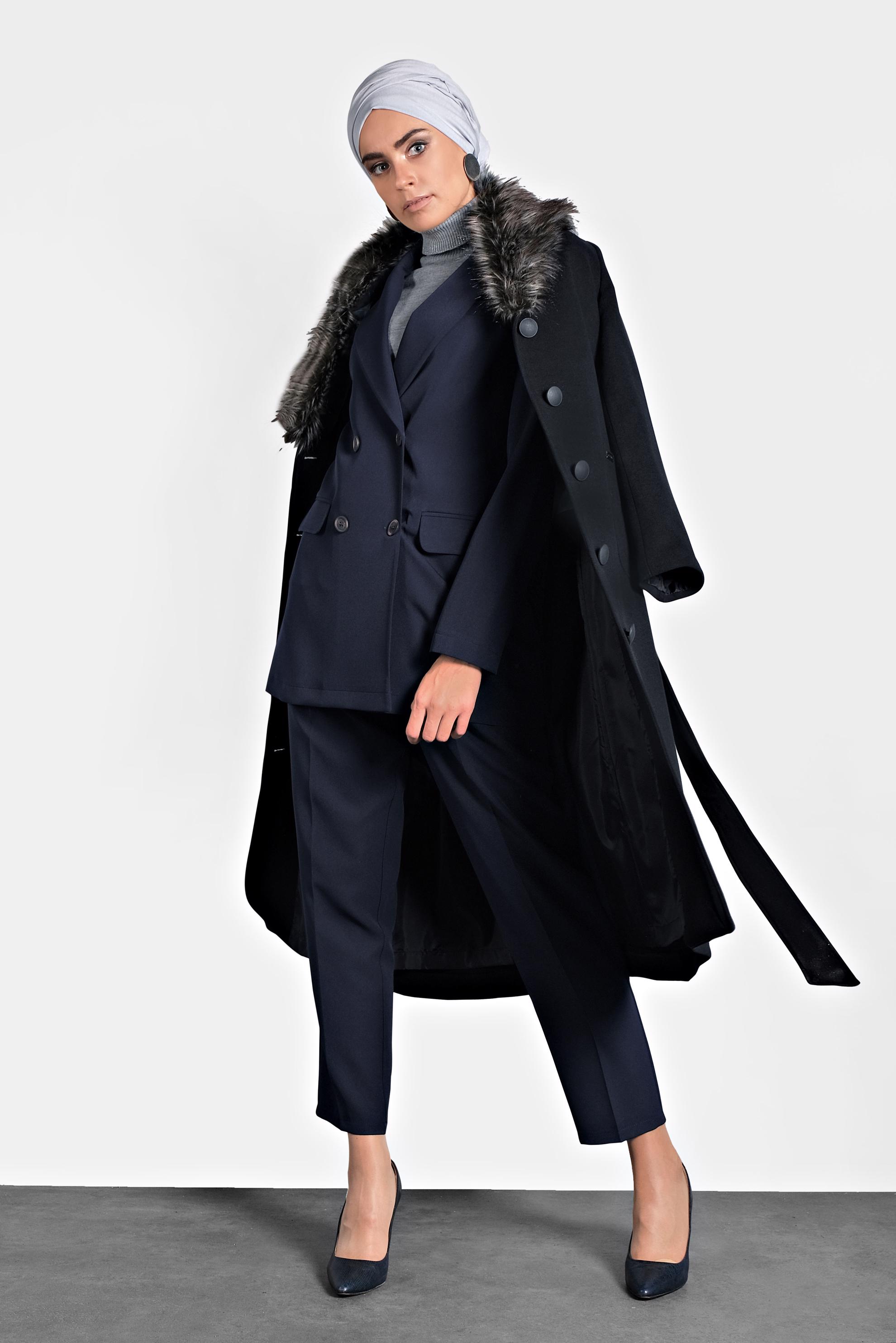 Tesettür giyim LACİVERT KRUVAZE YAKA KLASİK CEKET 40129