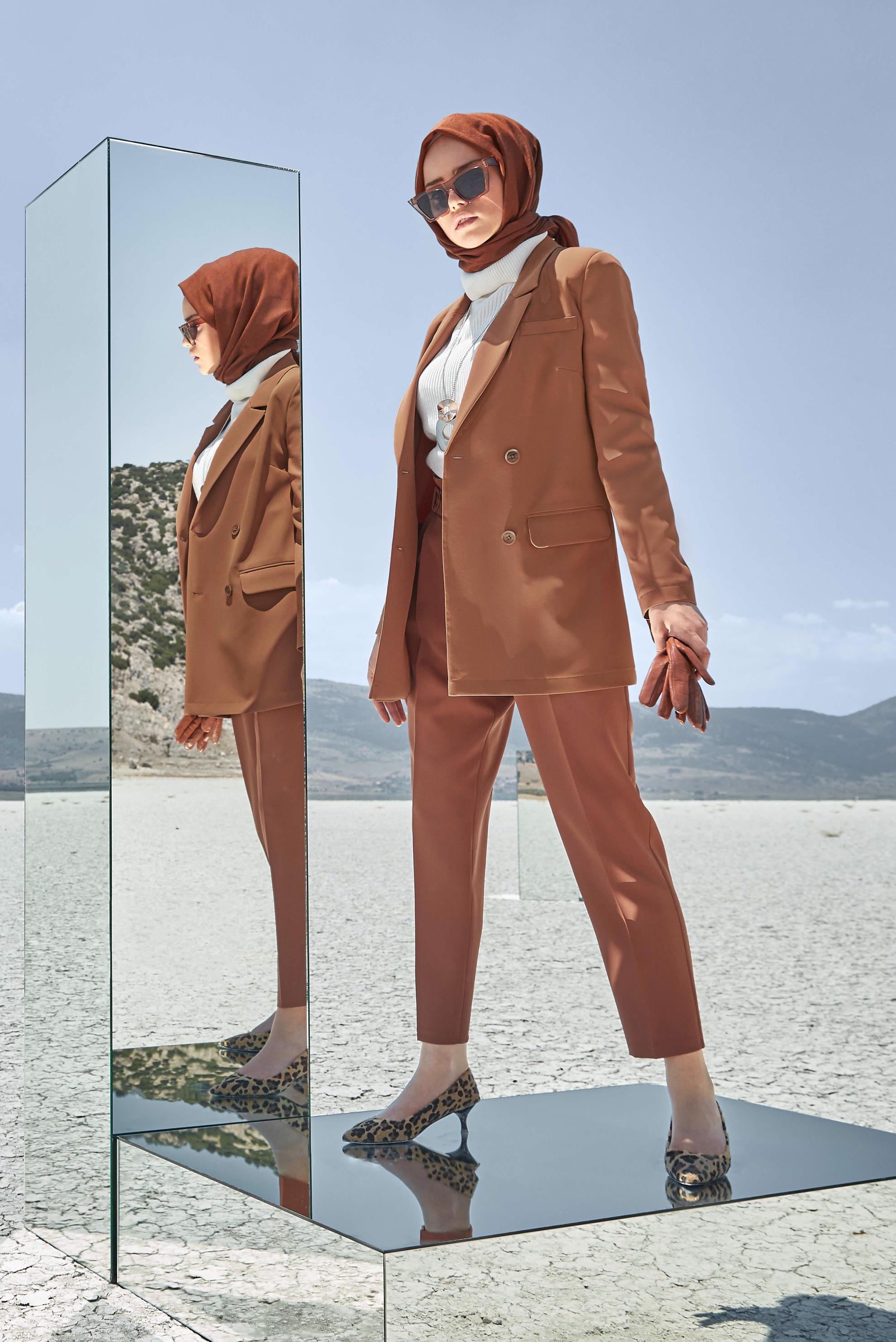 Tesettür giyim TABA KRUVAZE YAKA KLASİK CEKET 40129