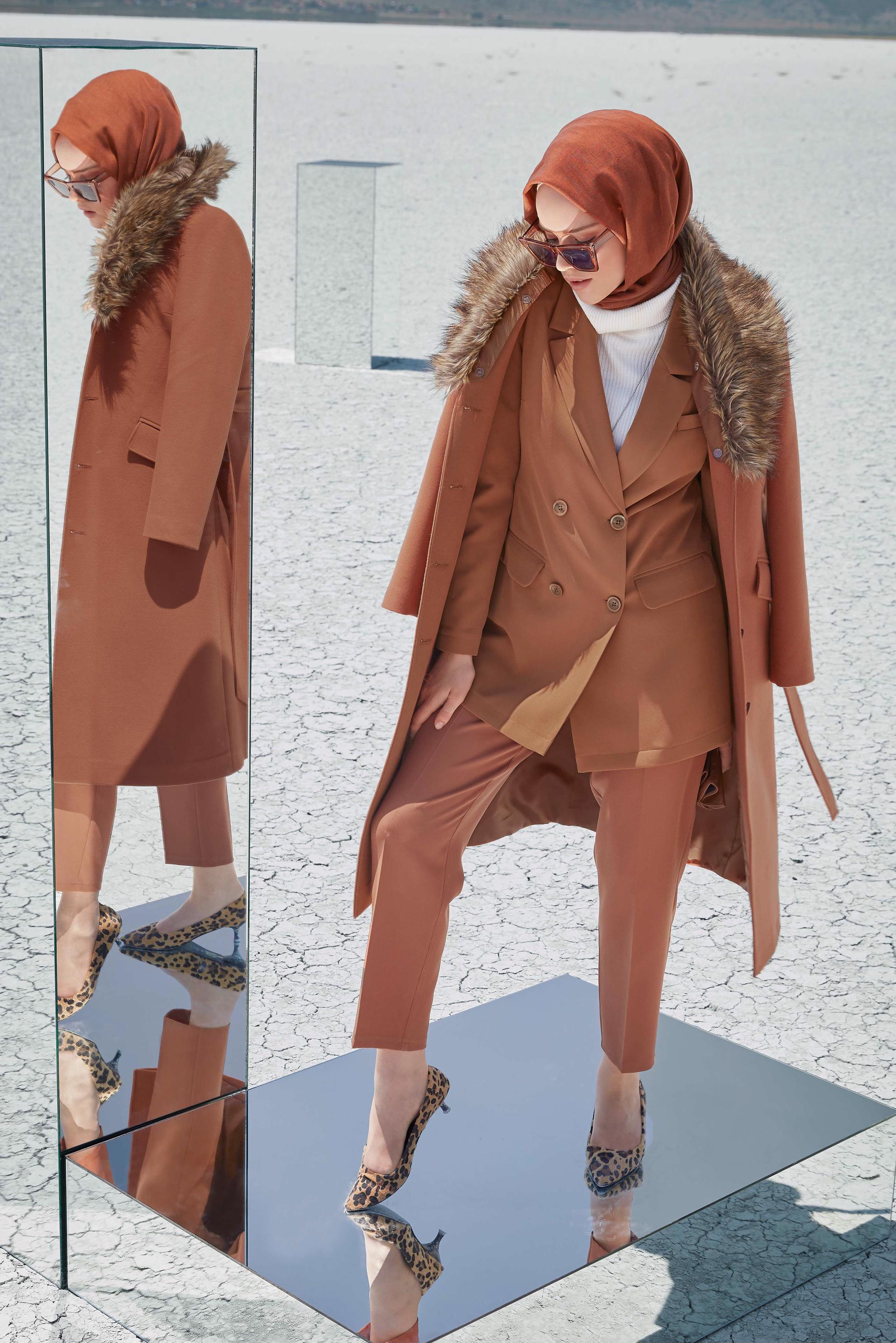 Tesettür giyim TABA KRUVAZE YAKA KLASİK CEKET 40129