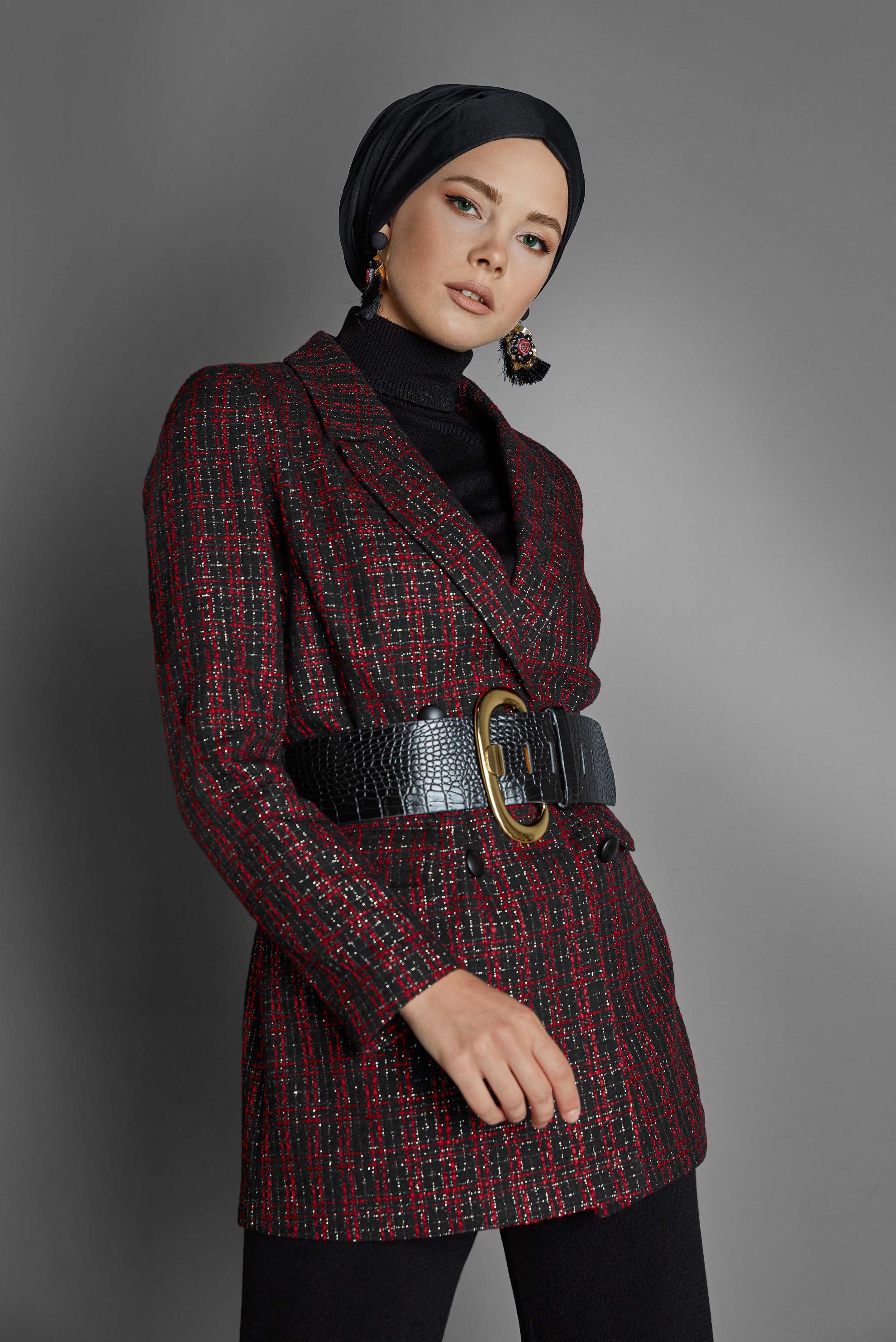 Tesettür giyim SİYAH DÜĞMELİ TÜVİT CEKET 40220 