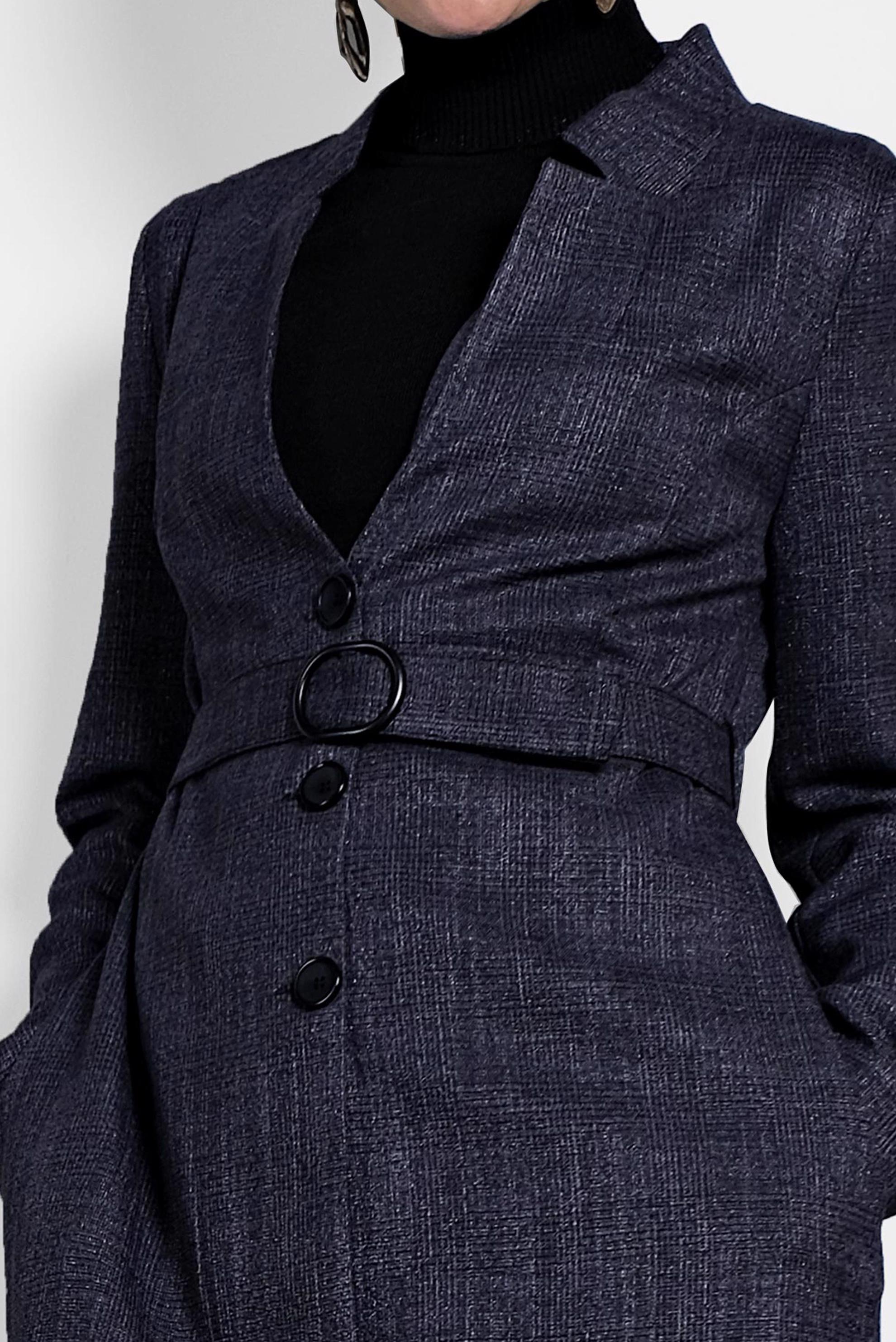 Tesettür giyim SİYAH KEMERLİ EKOSE CEKET 40222 