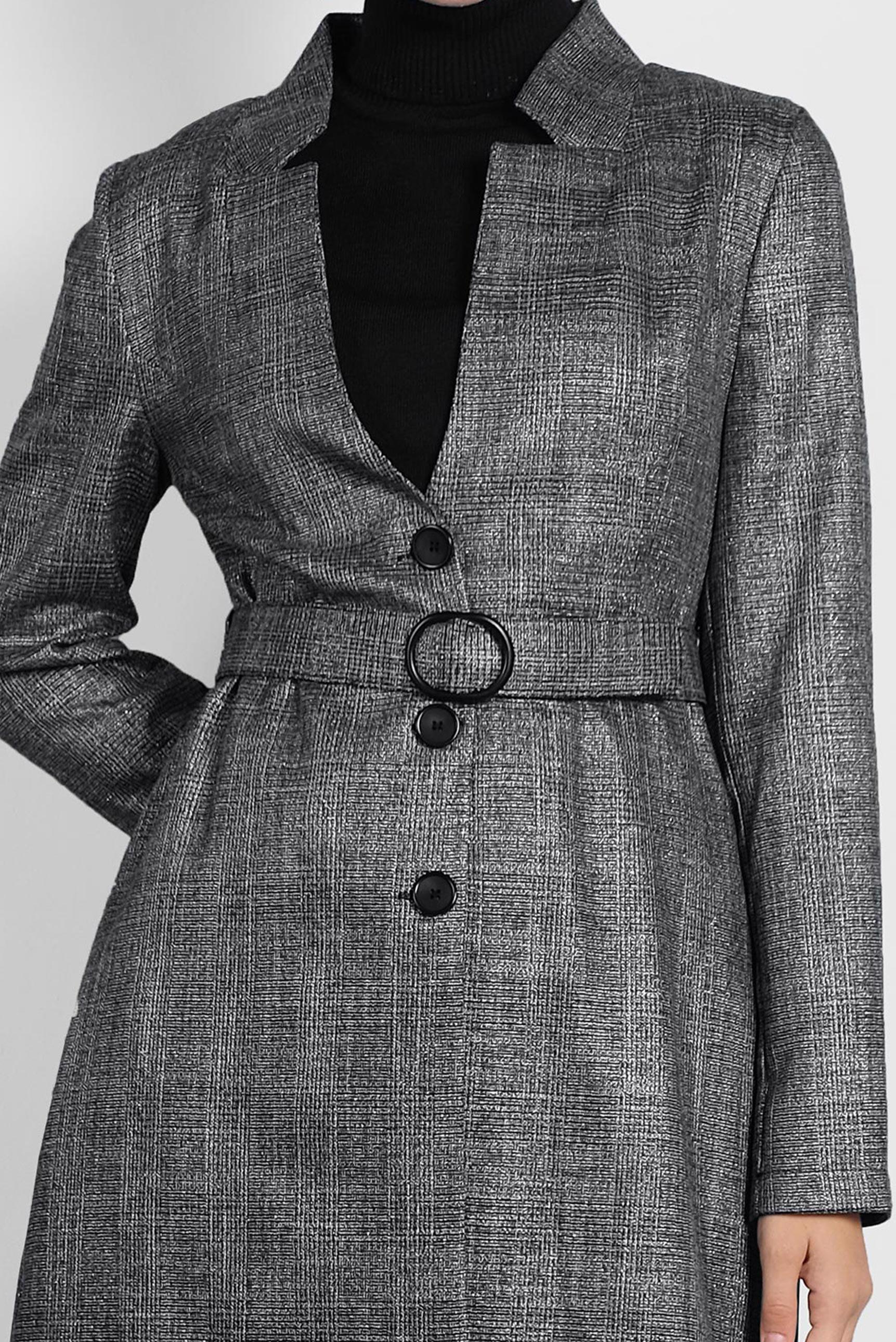 Tesettür giyim SİYAH KEMERLİ EKOSE CEKET 40222 