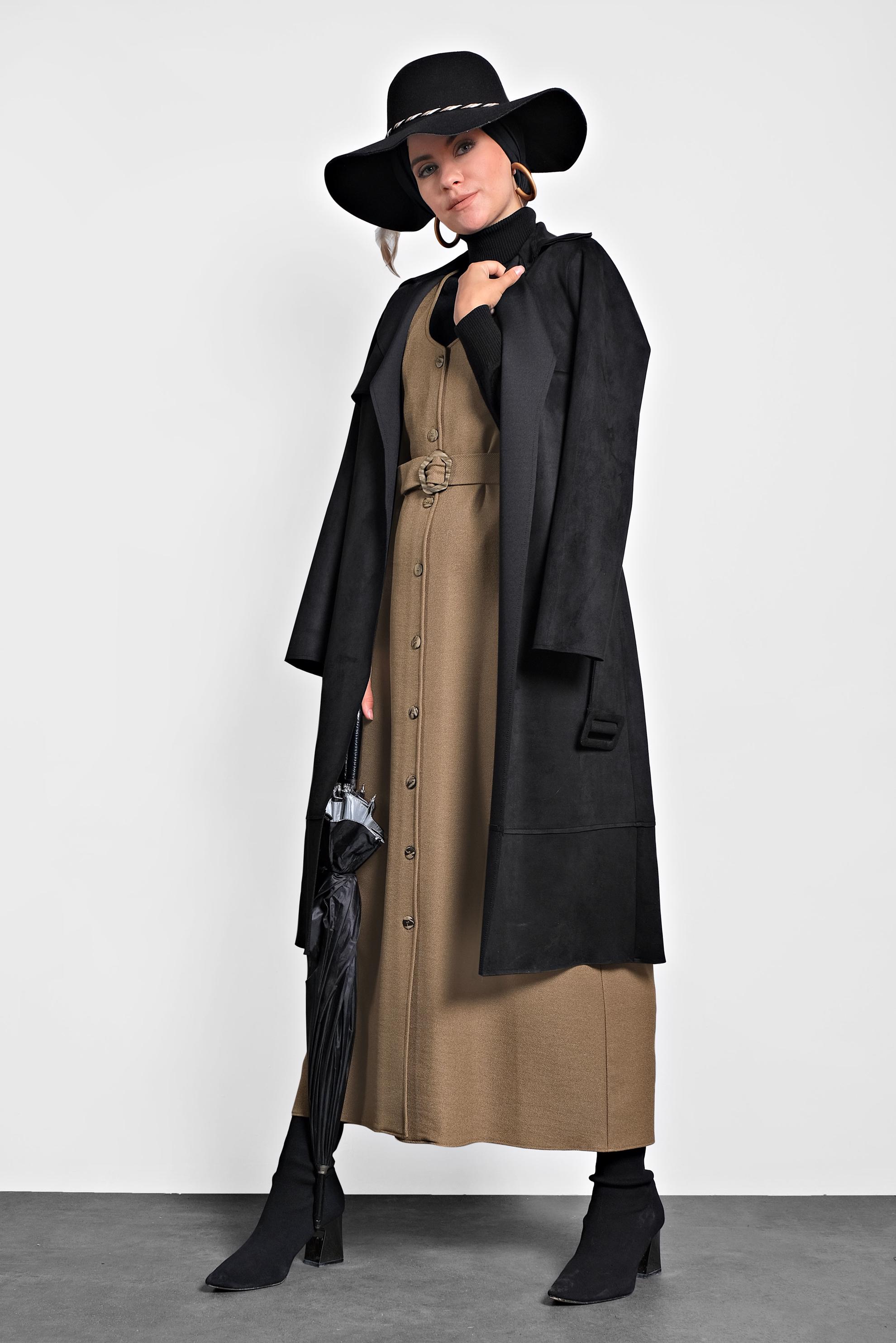 Hijab clothing BLACK BELTED SUEDE JACKET 40240