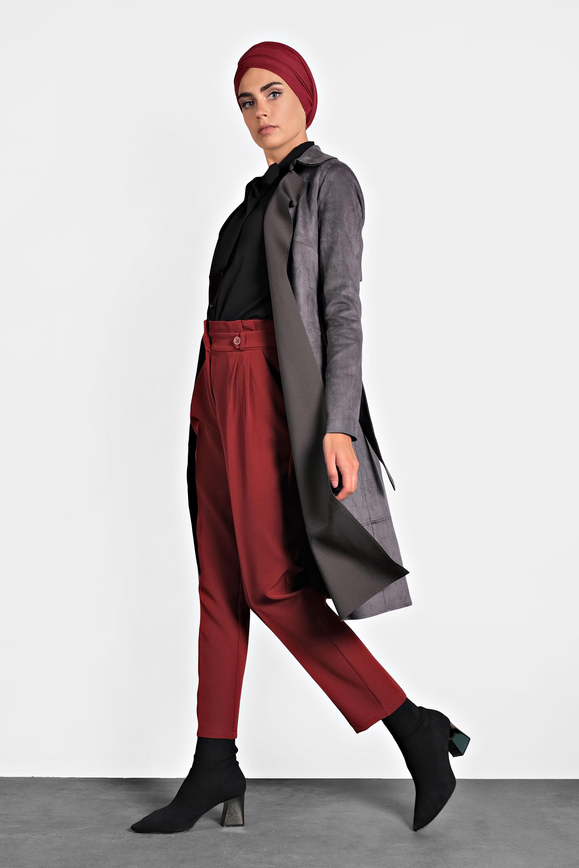 Hijab clothing GREY BELTED SUEDE JACKET 40240