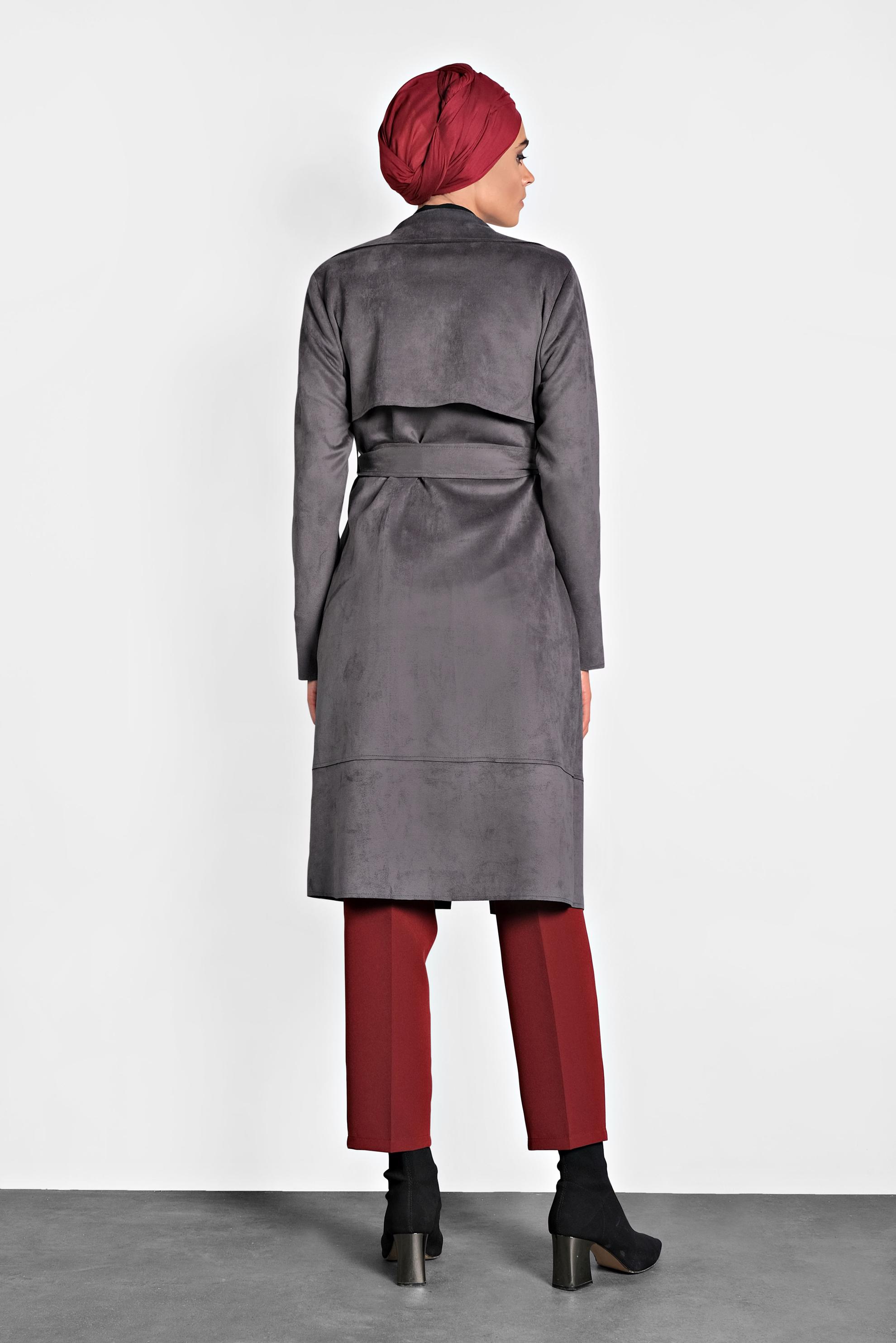Hijab clothing GREY BELTED SUEDE JACKET 40240