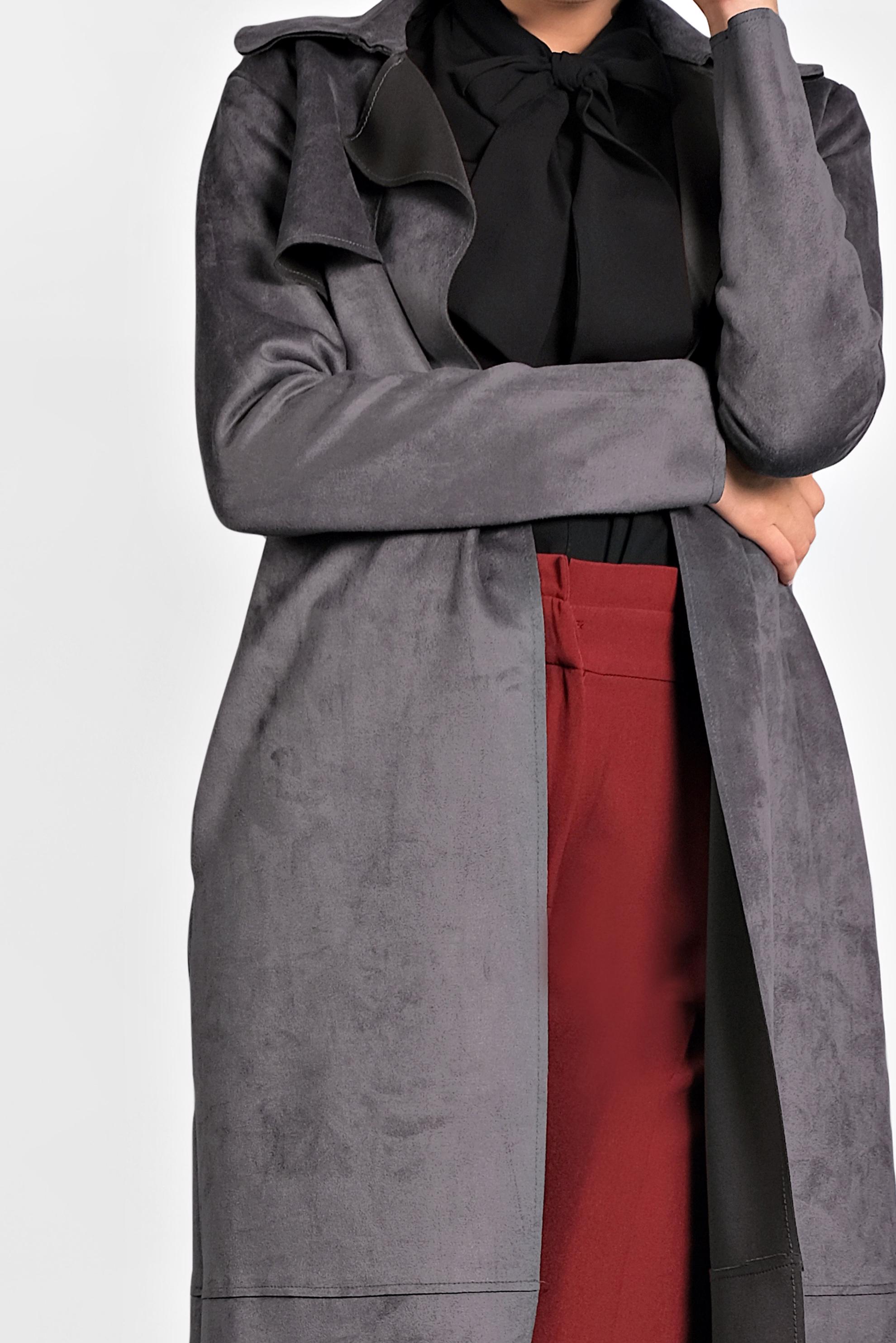 Hijab clothing GREY BELTED SUEDE JACKET 40240