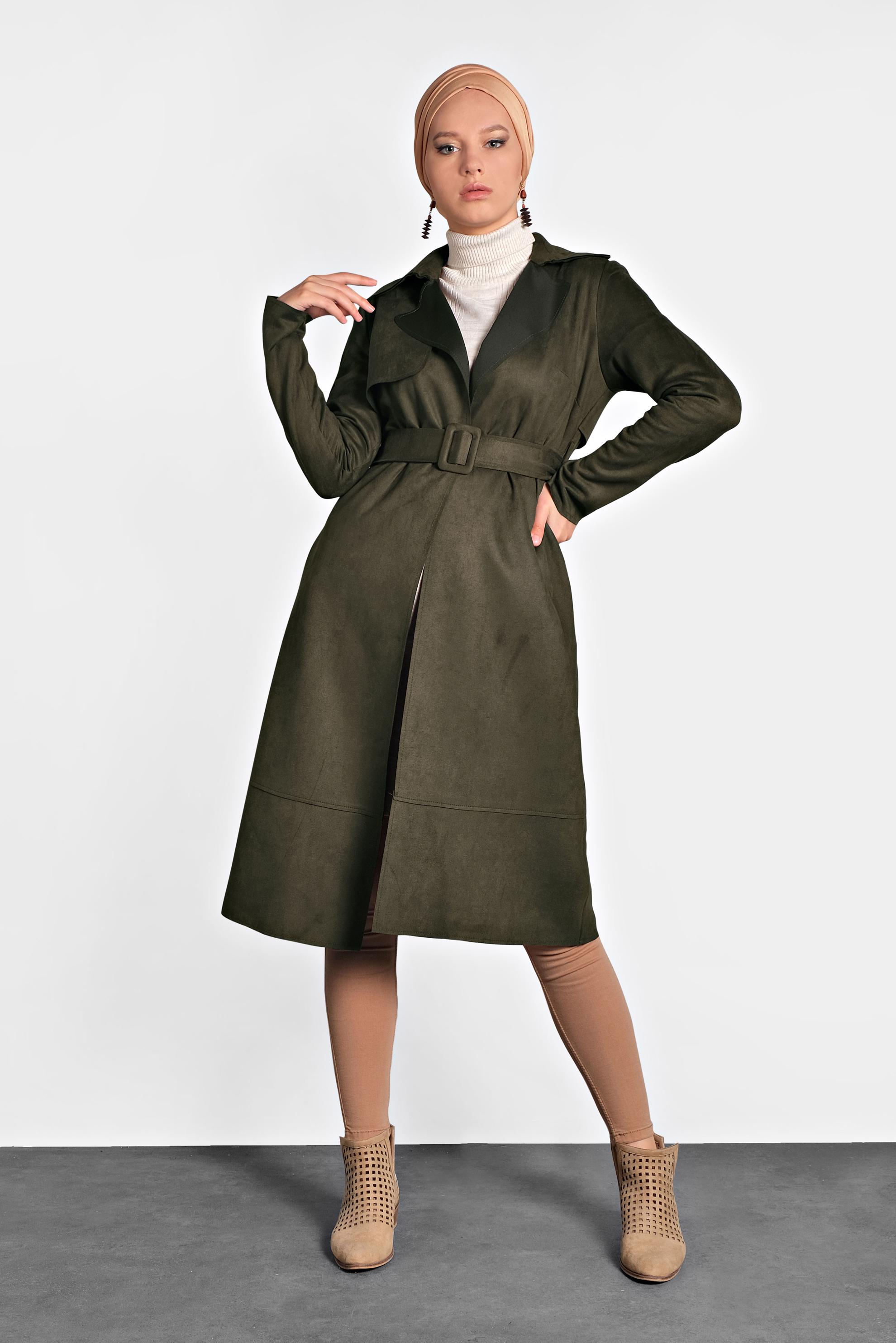 Hijab clothing KHAKI BELTED SUEDE JACKET 40240