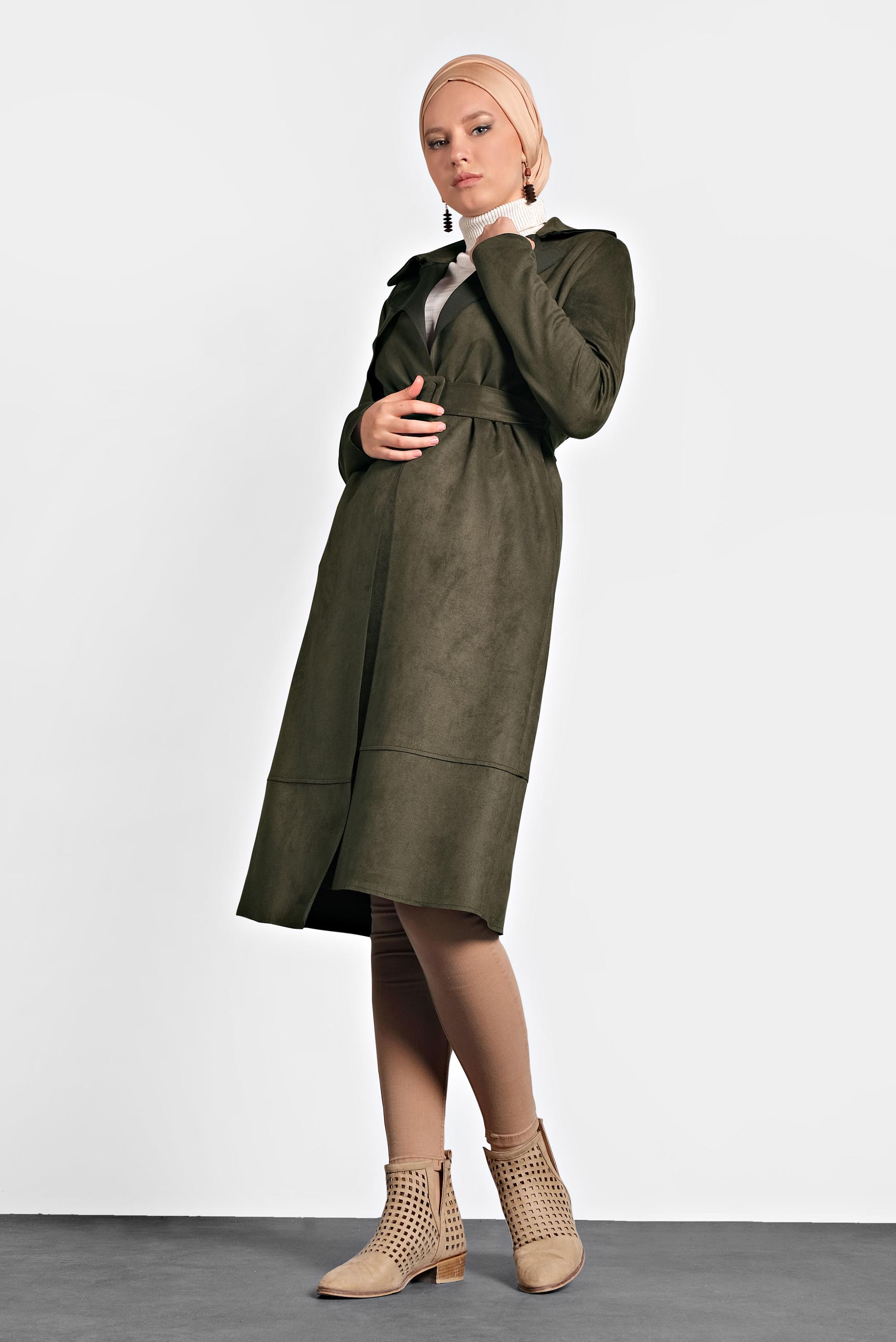 Hijab clothing KHAKI BELTED SUEDE JACKET 40240