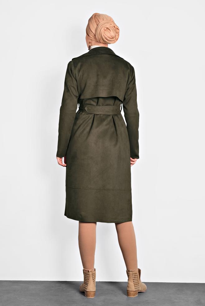 Vêtements hijab KAKI JAQUETTE EN DAIM AVEC CEINTURE 40240  - ALVİNA