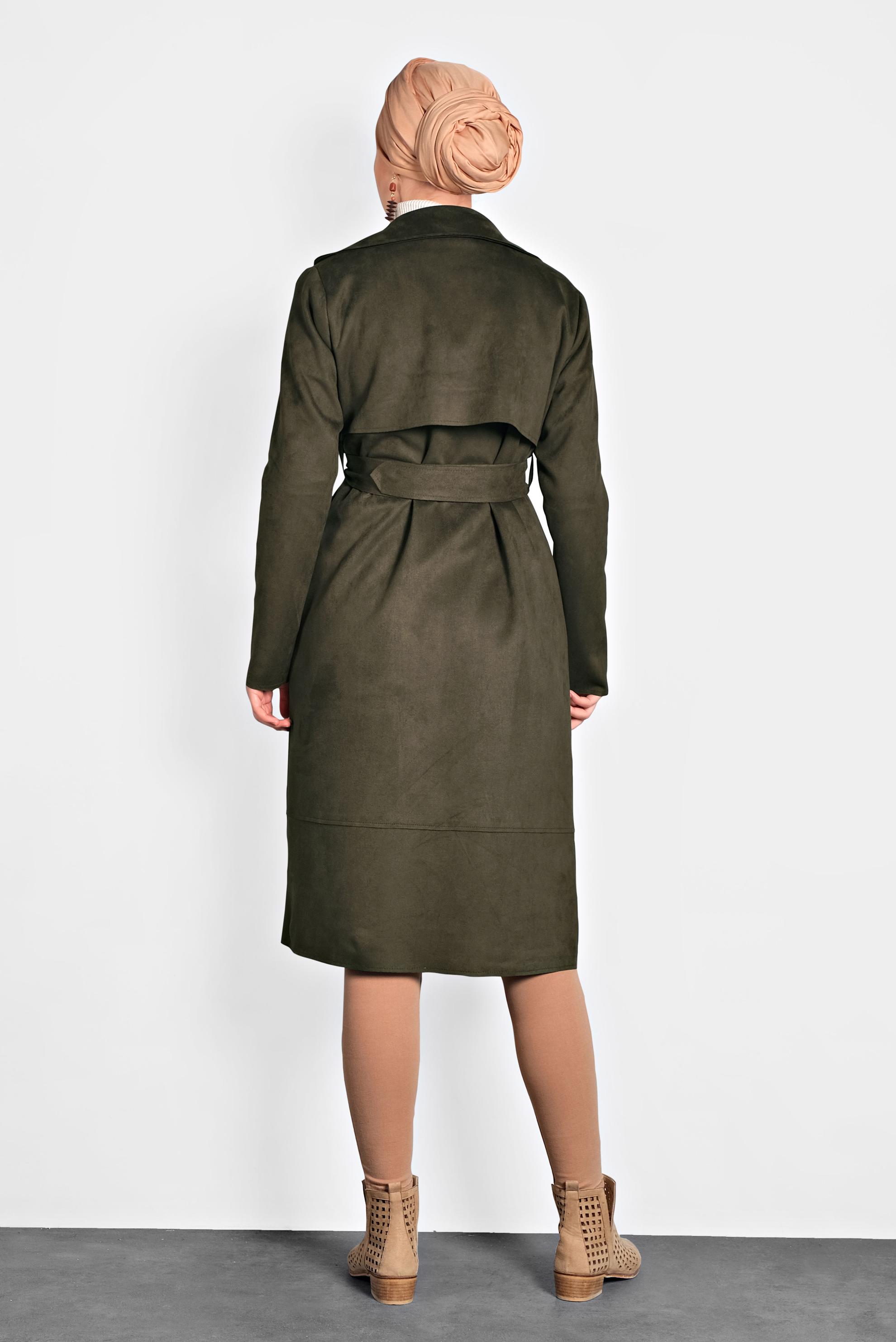 Hijab clothing KHAKI BELTED SUEDE JACKET 40240