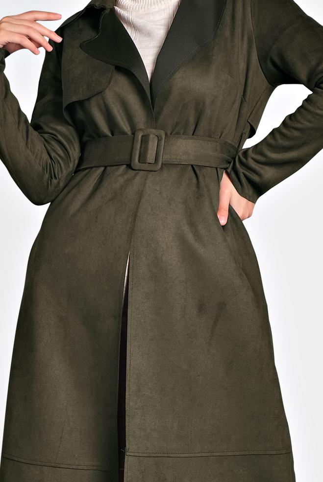 Vêtements hijab KAKI JAQUETTE EN DAIM AVEC CEINTURE 40240  - ALVİNA