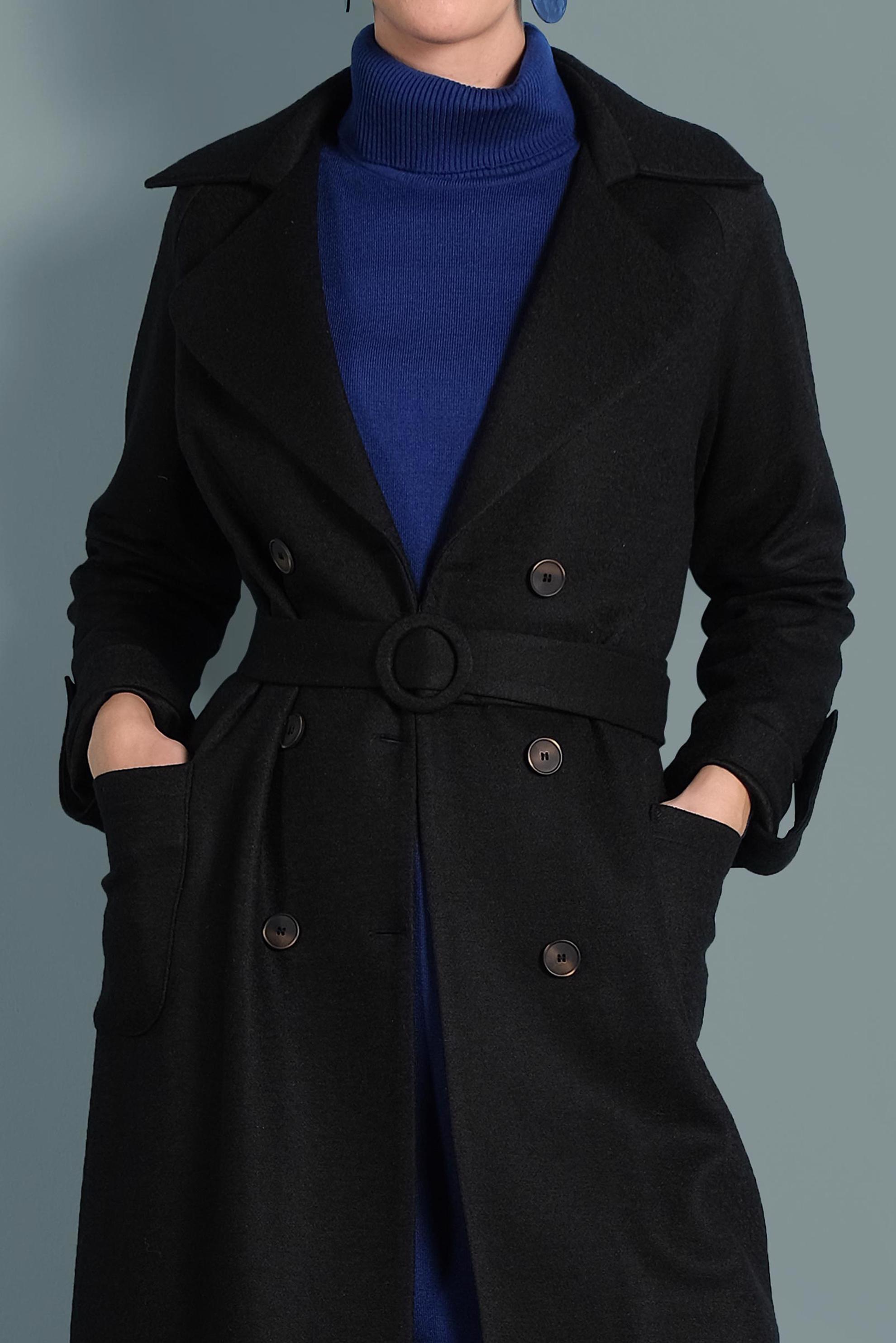 Tesettür giyim SİYAH KUŞAKLI DÜĞMELİ CEKET 40242 