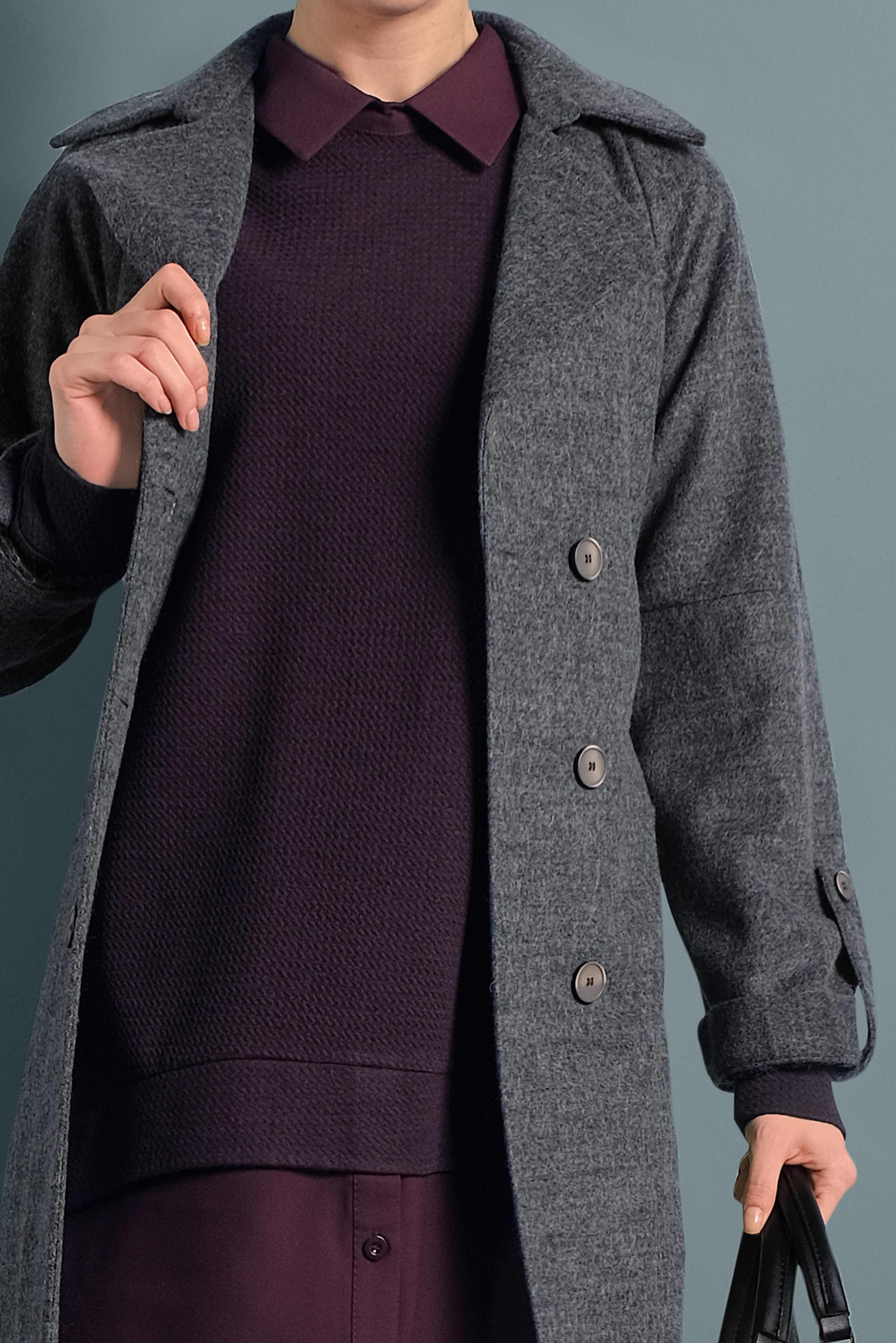 Tesettür giyim GRİ KUŞAKLI DÜĞMELİ CEKET 40242 