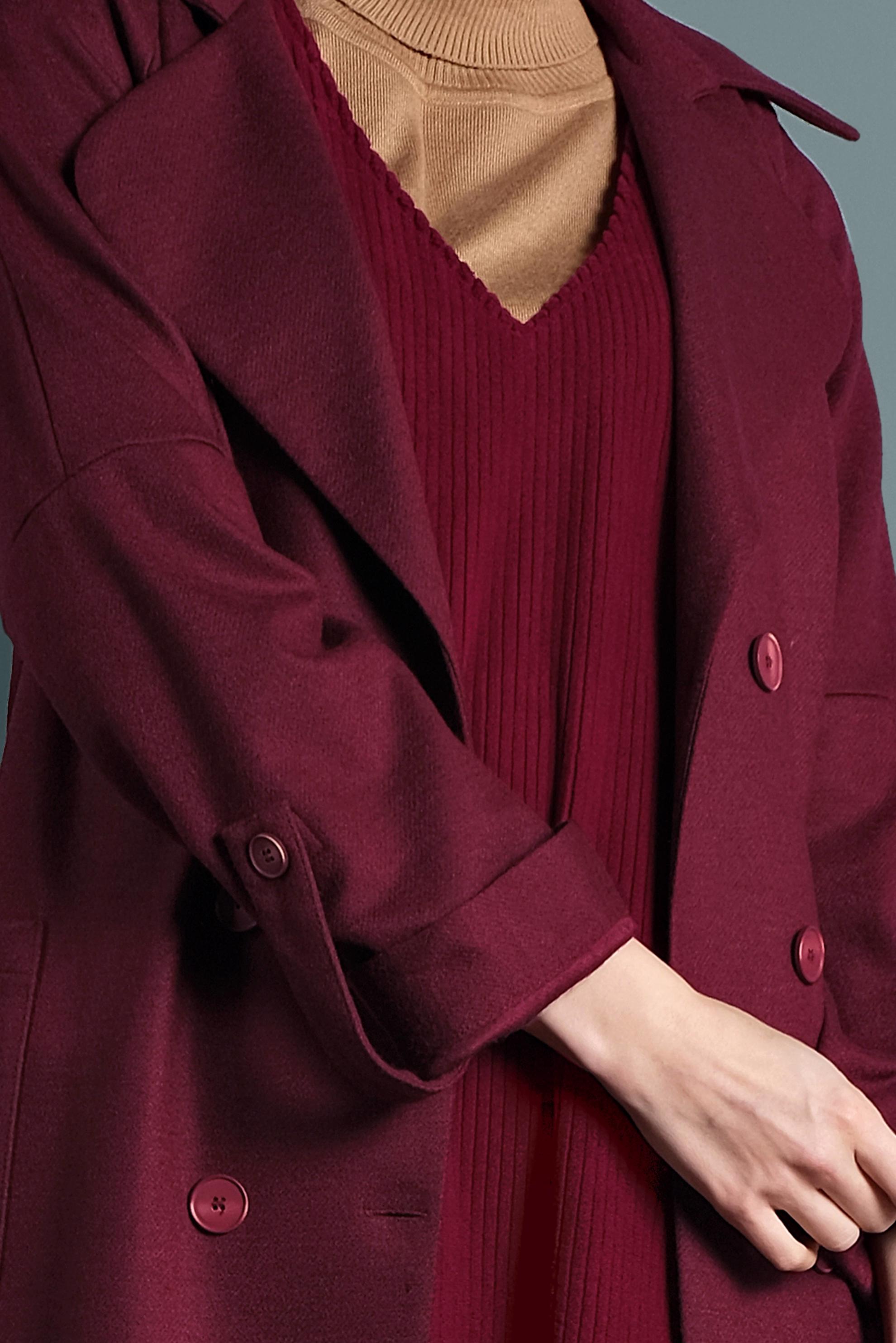 Tesettür giyim BORDO KUŞAKLI DÜĞMELİ CEKET 40242 