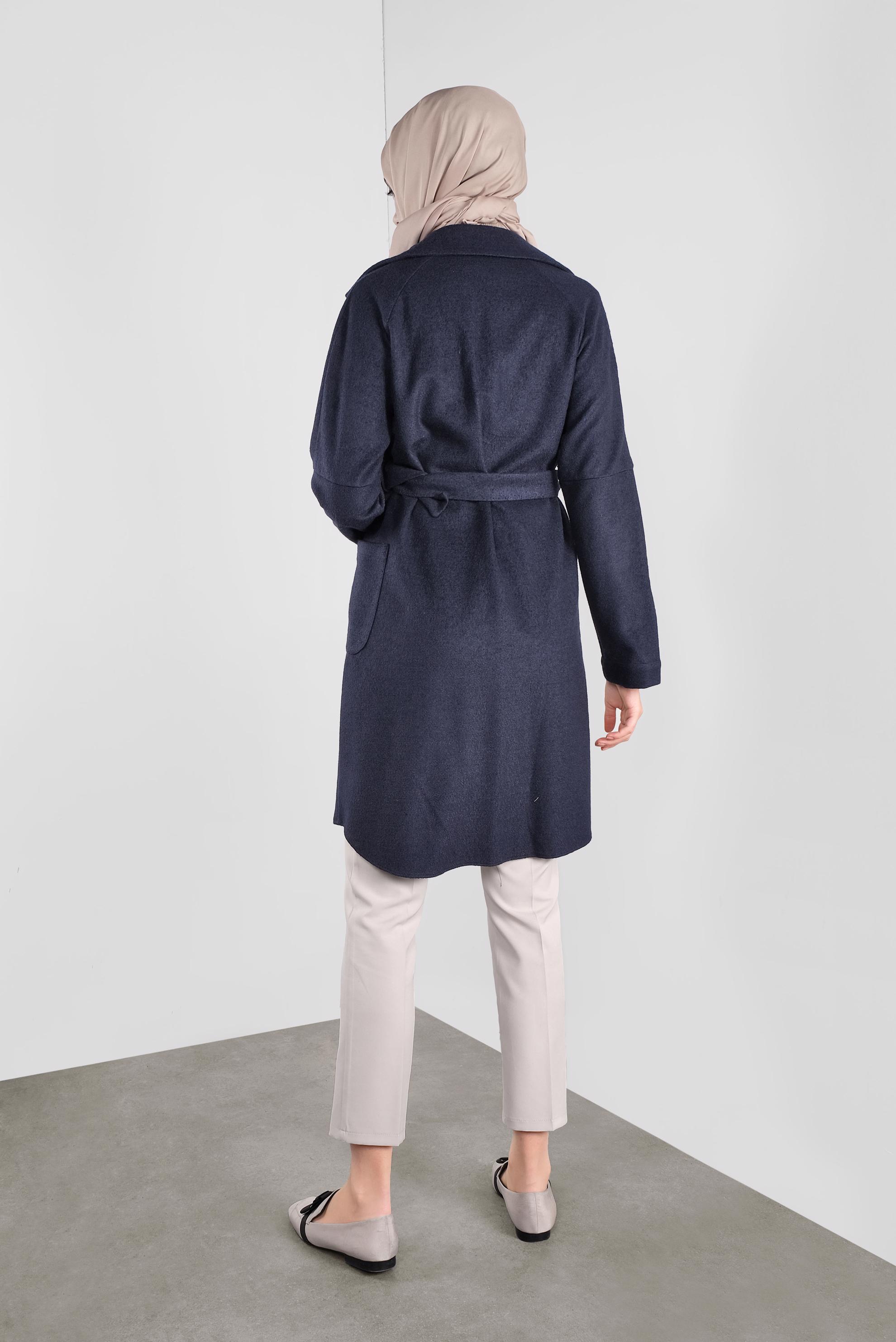 Tesettür giyim LACİVERT KUŞAKLI DÜĞMELİ CEKET 40242 