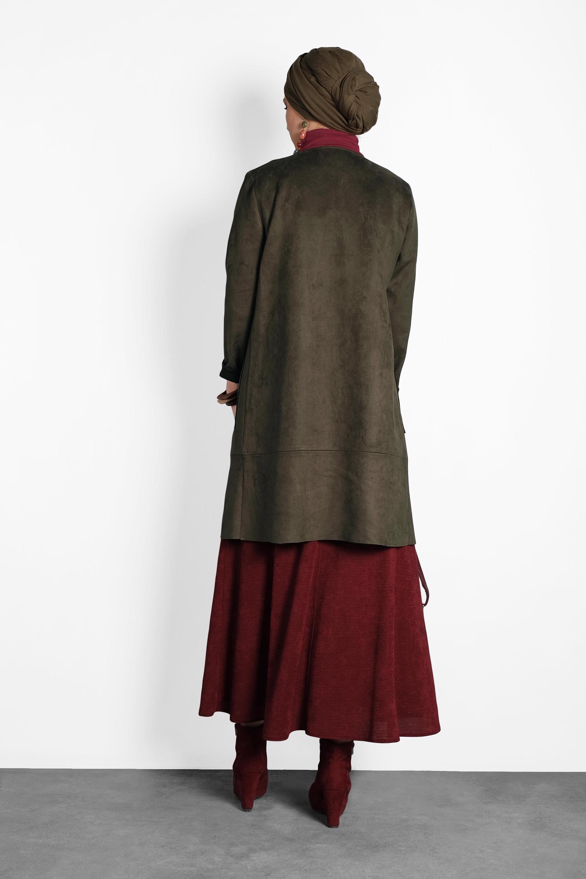 Tesettür giyim HAKİ CEPLİ FERMUARLI SÜET CEKET 40243 