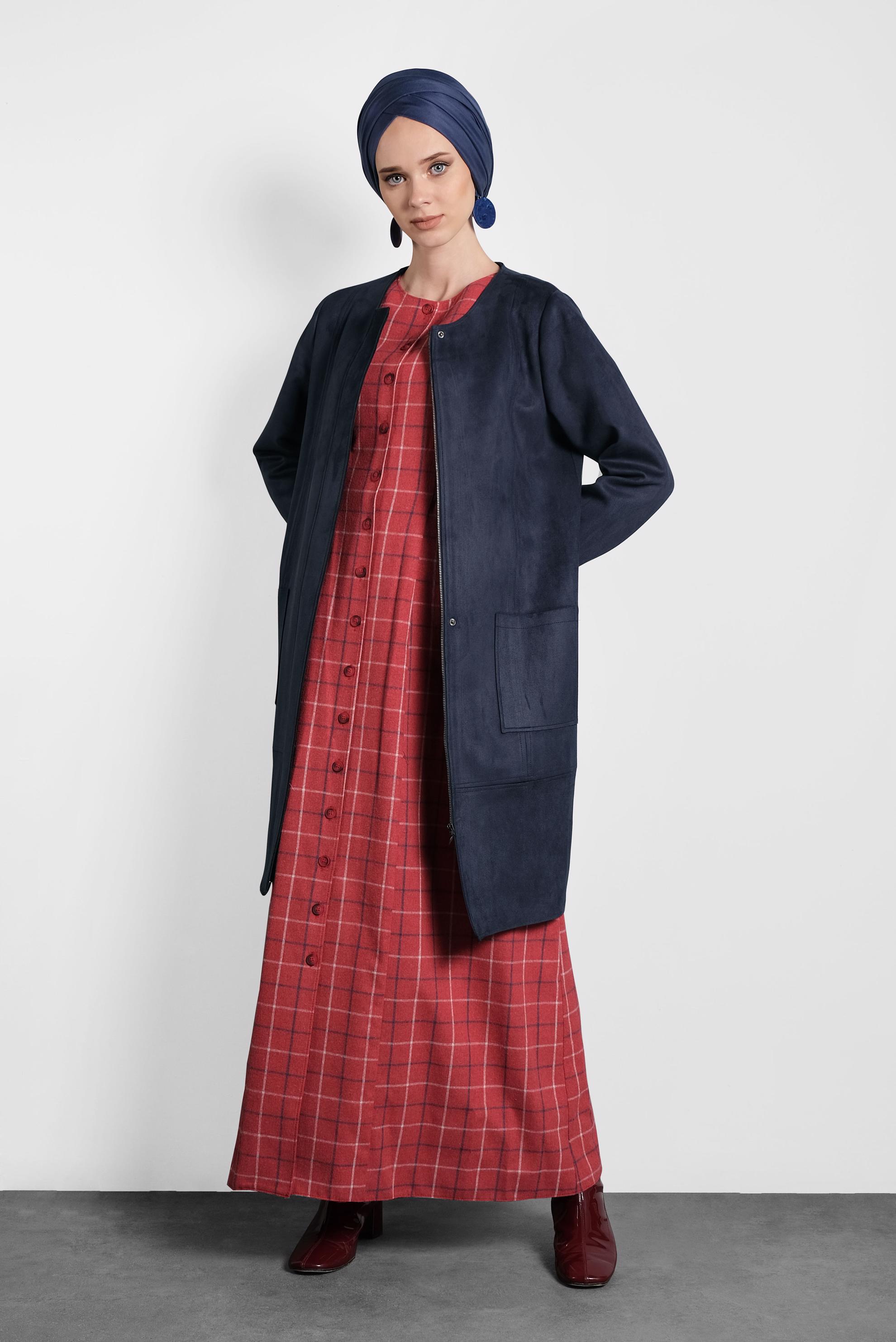 Tesettür giyim LACİVERT CEPLİ FERMUARLI SÜET CEKET 40243 