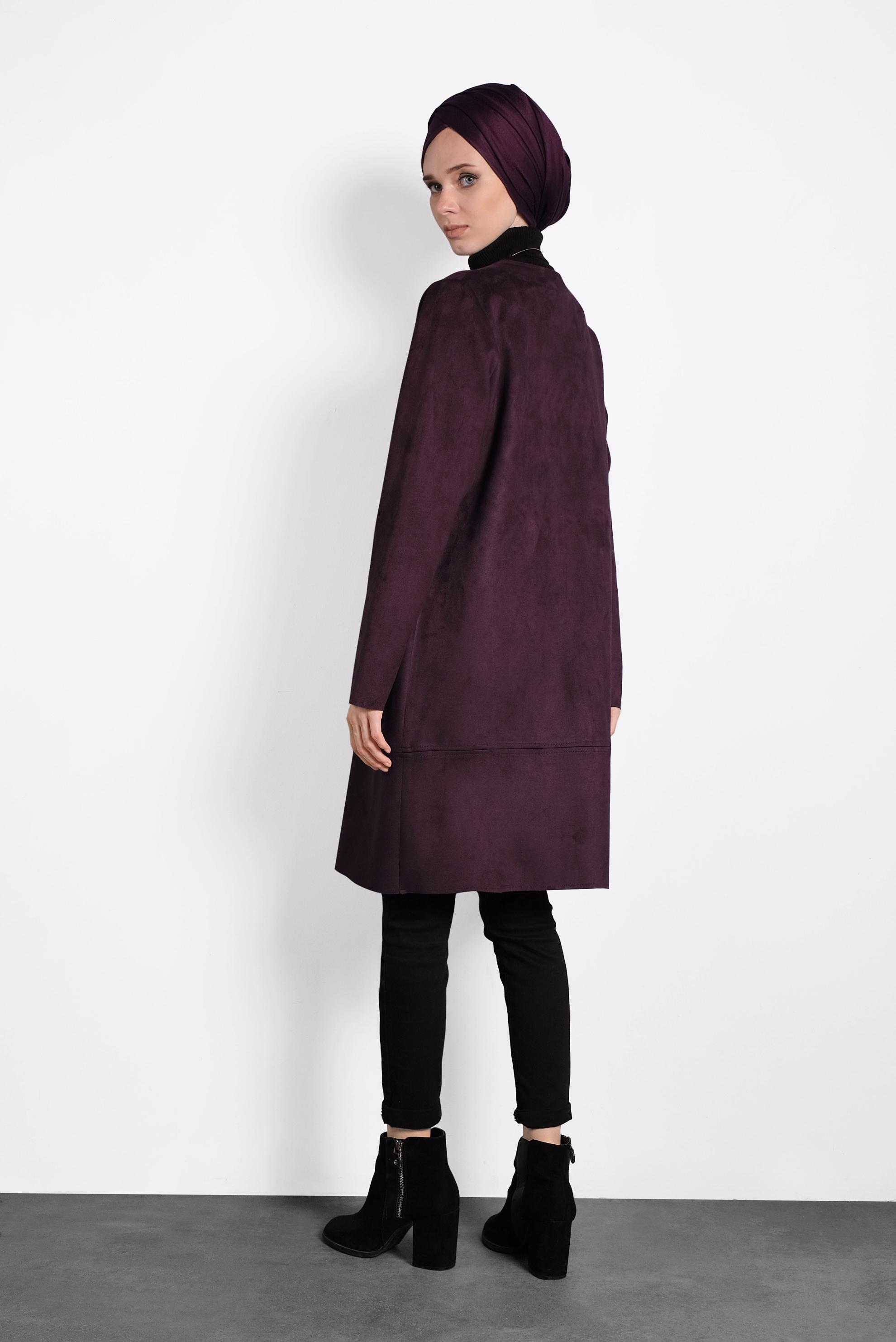 Tesettür giyim BORDO CEPLİ FERMUARLI SÜET CEKET 40243 