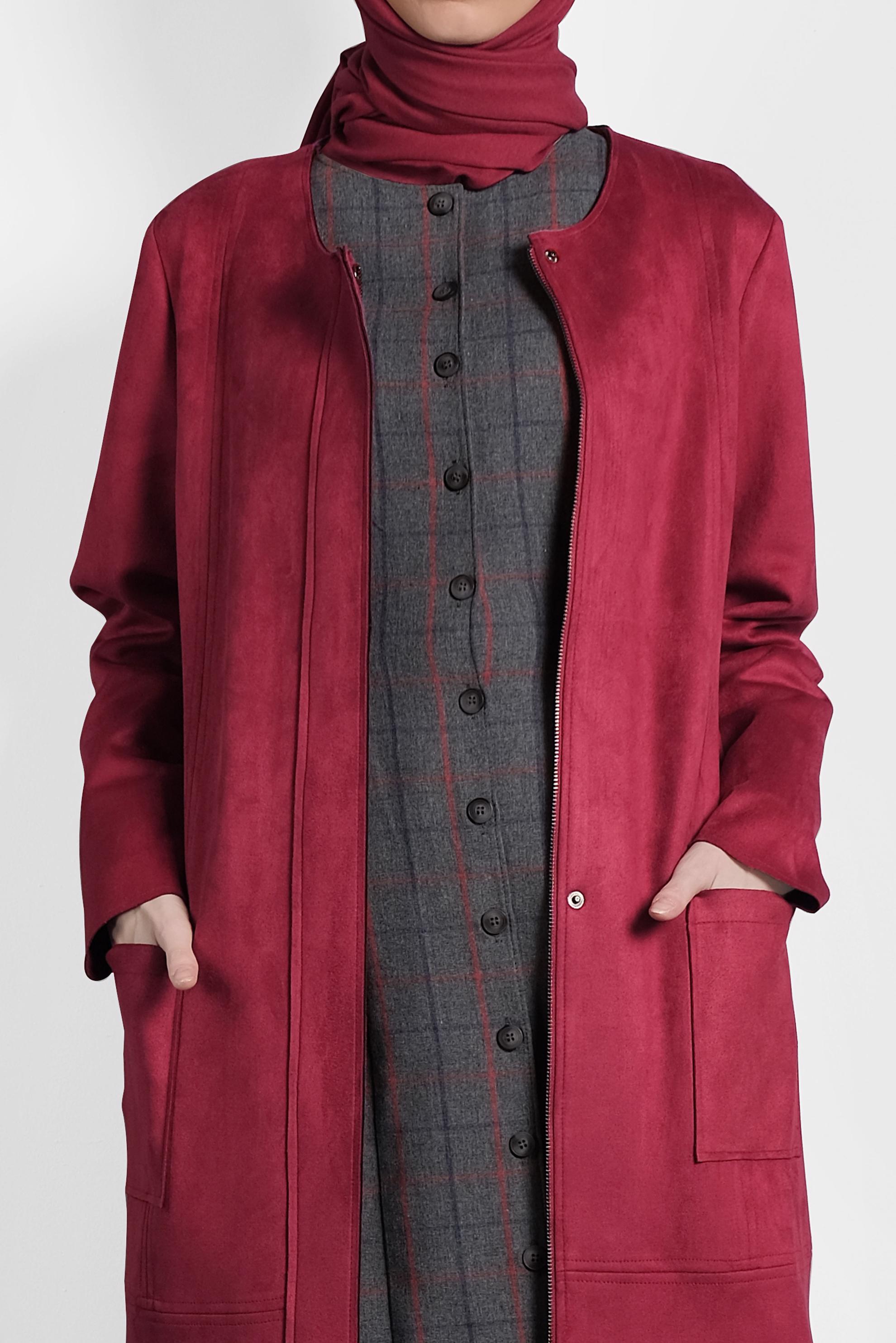 Tesettür giyim BORDO CEPLİ FERMUARLI SÜET CEKET 40243 