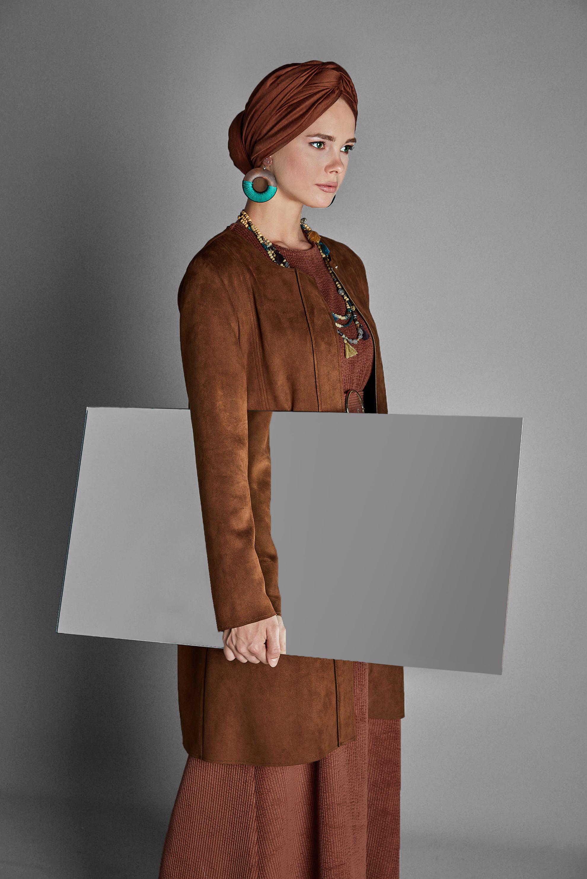 Tesettür giyim KAHVE CEPLİ FERMUARLI SÜET CEKET 40243 