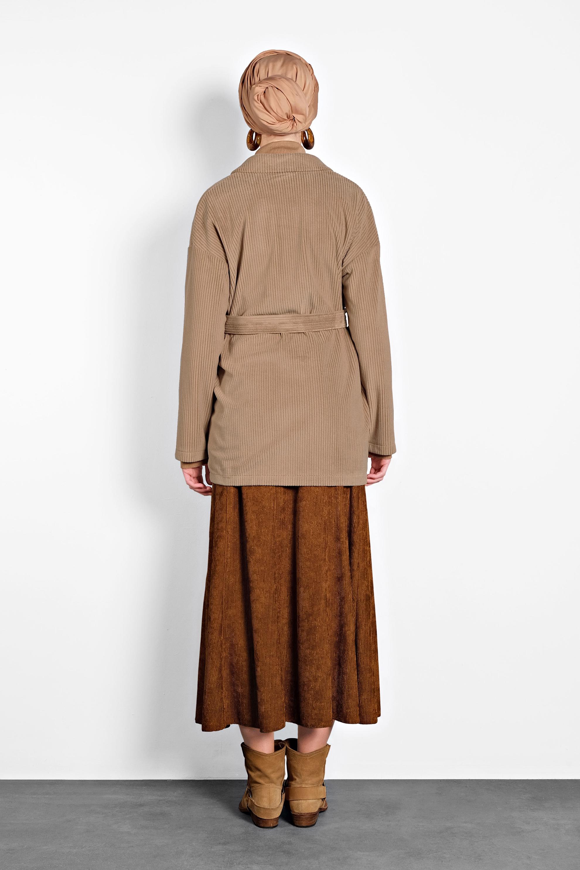 Tesettür giyim KAHVE KEMERLİ KADİFE CEKET 40246