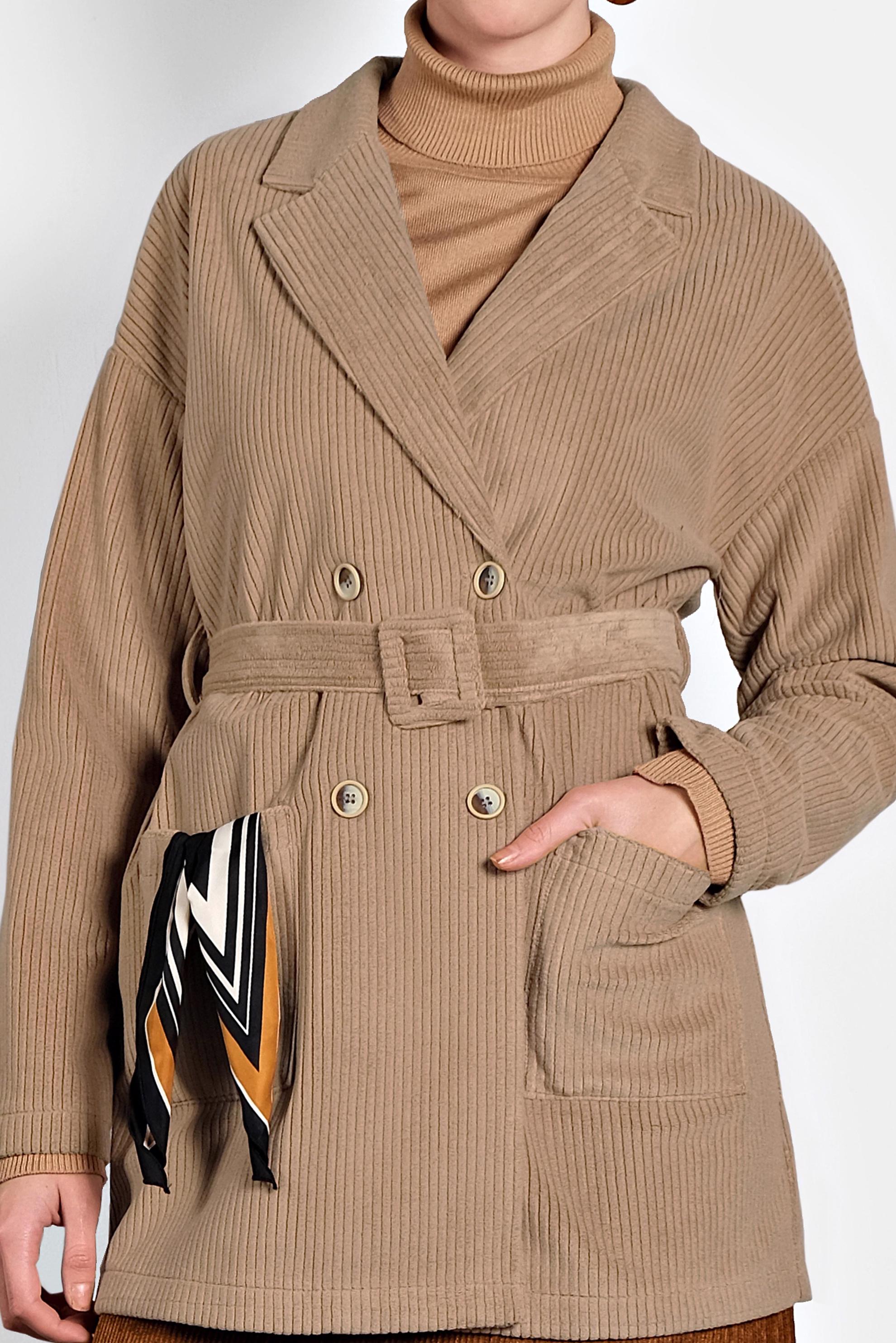 Tesettür giyim KAHVE KEMERLİ KADİFE CEKET 40246