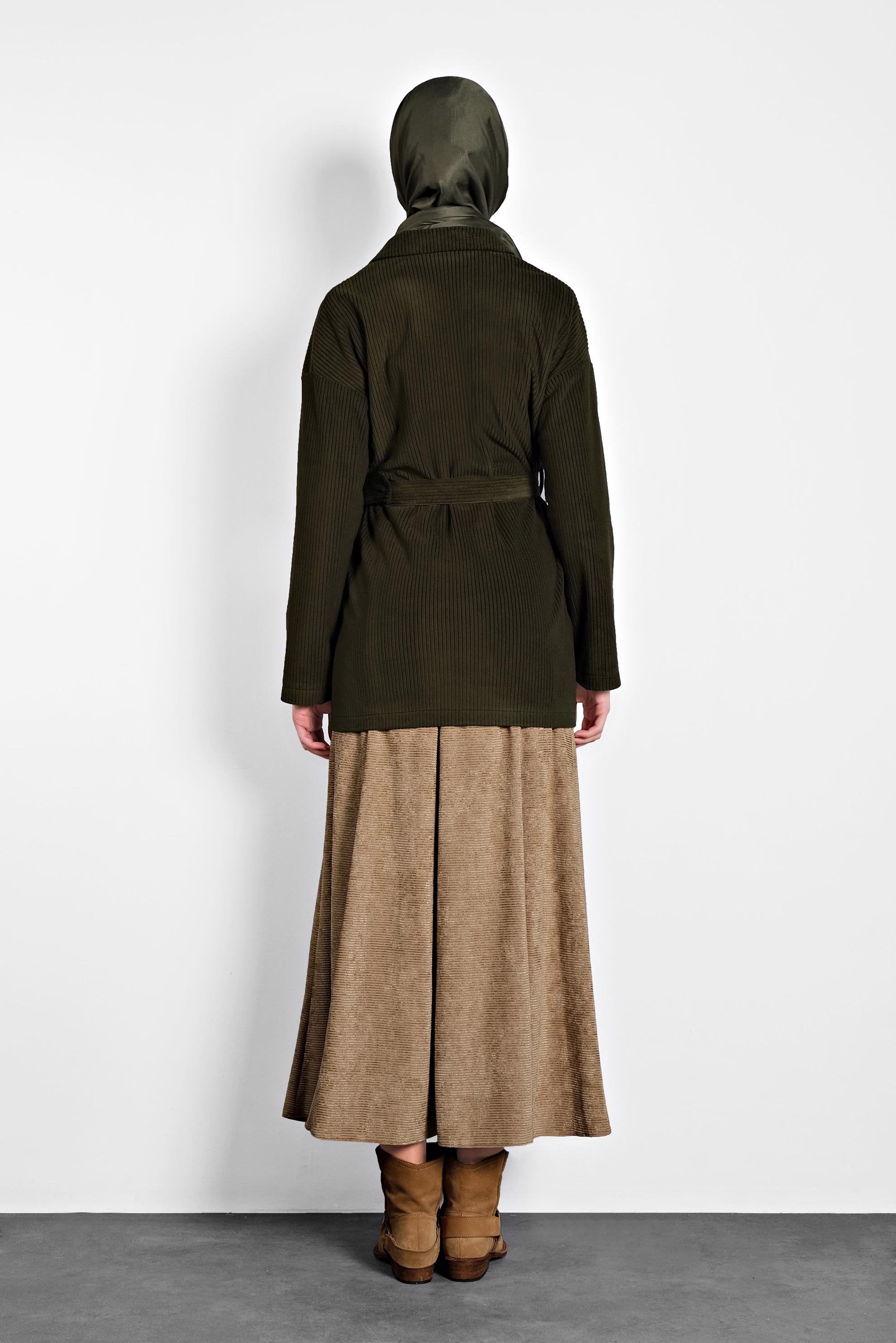 Tesettür giyim HAKİ KEMERLİ KADİFE CEKET 40246