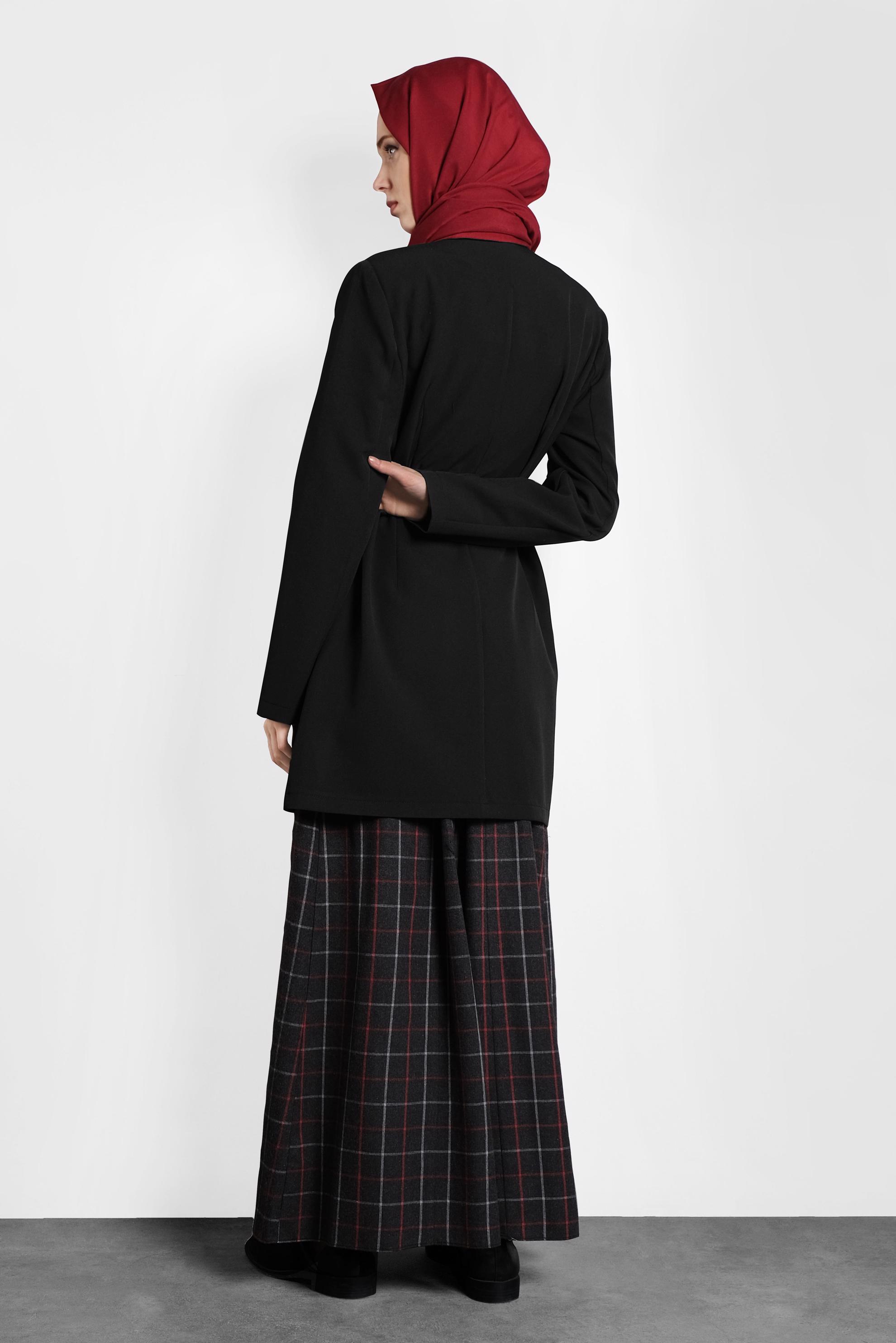 Tesettür giyim SİYAH KEMERLİ KLASİK CEKET 40248 