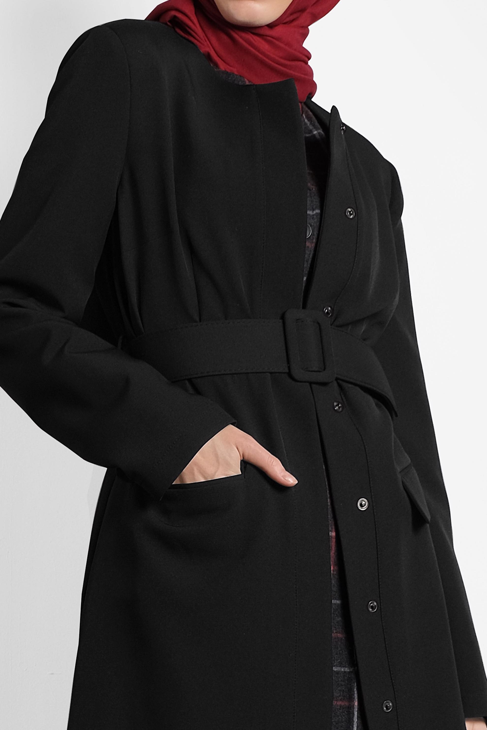 Tesettür giyim SİYAH KEMERLİ KLASİK CEKET 40248 