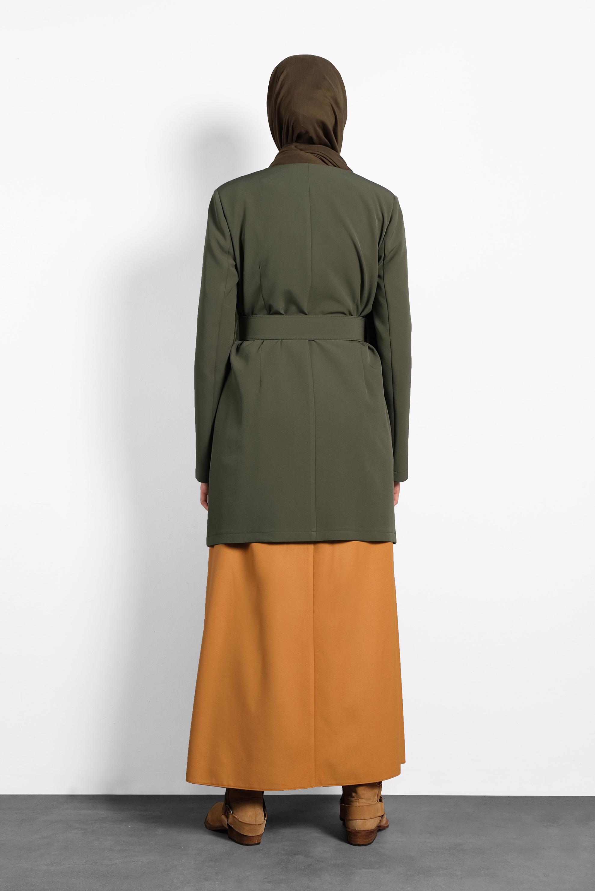 Tesettür giyim HAKİ KEMERLİ KLASİK CEKET 40248 