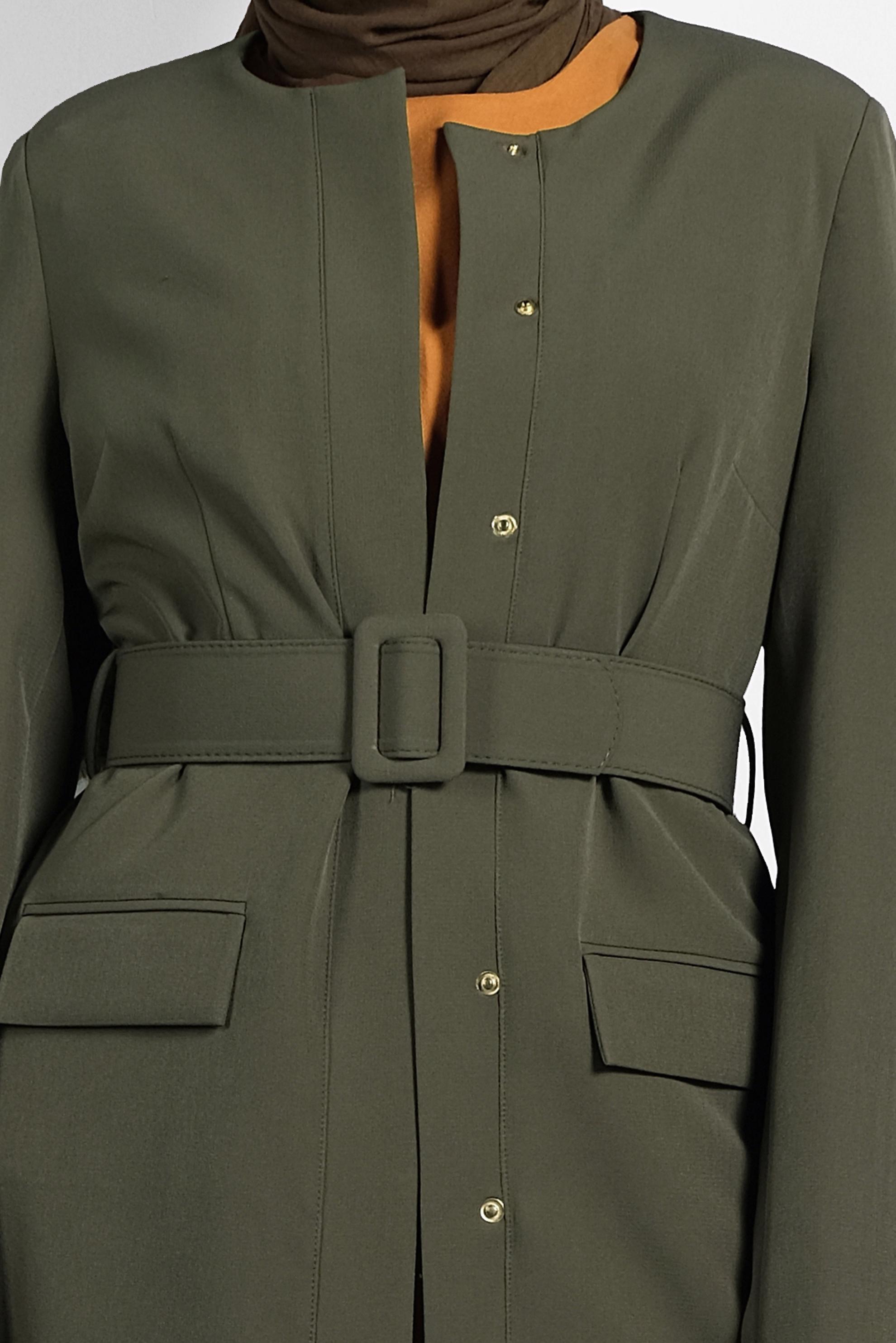 Tesettür giyim HAKİ KEMERLİ KLASİK CEKET 40248 