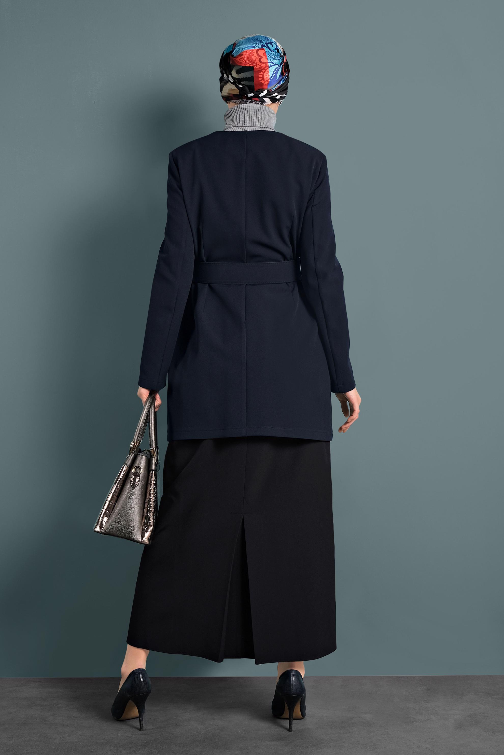 Tesettür giyim LACİVERT KEMERLİ KLASİK CEKET 40248 