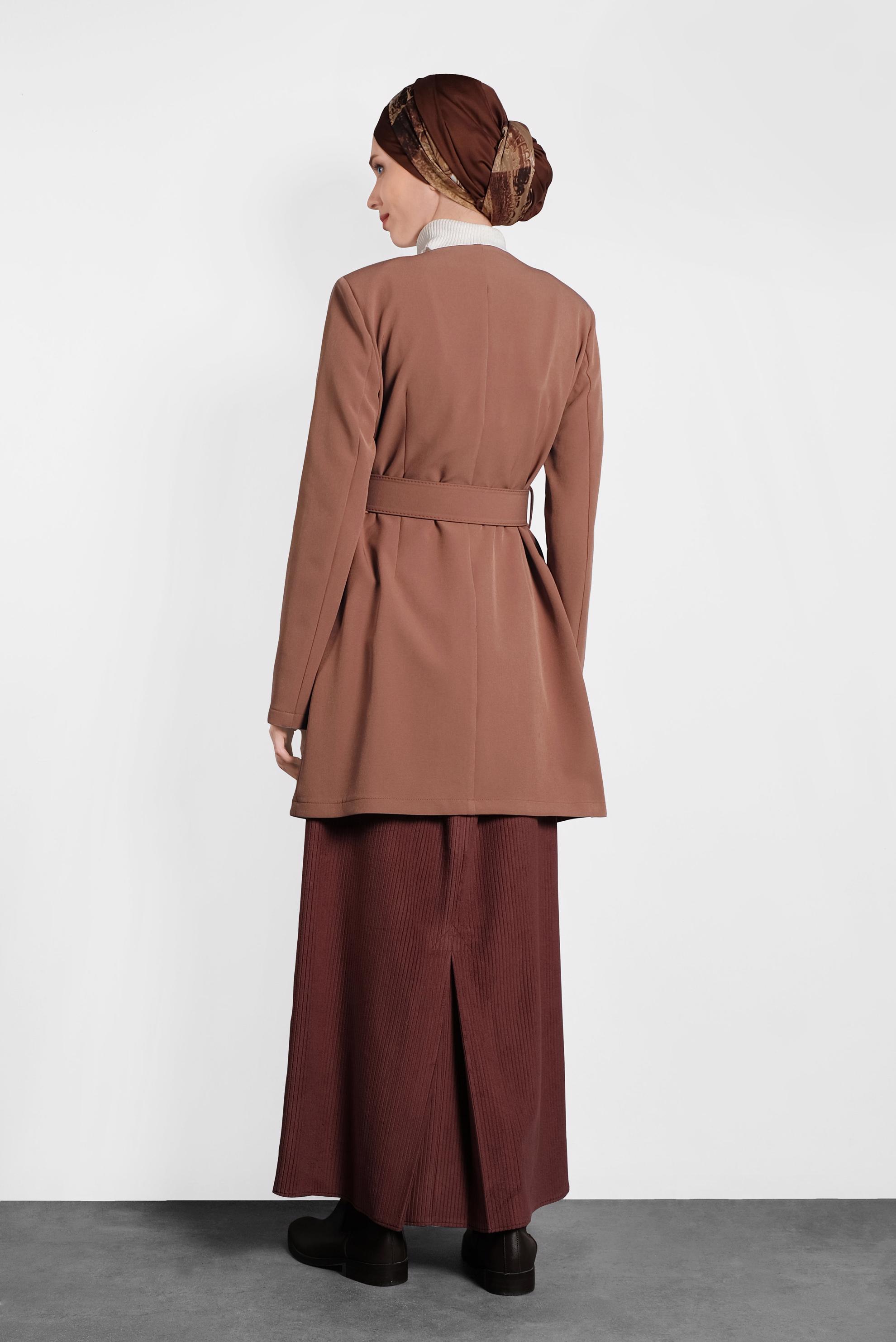 Tesettür giyim TABA KEMERLİ KLASİK CEKET 40248 