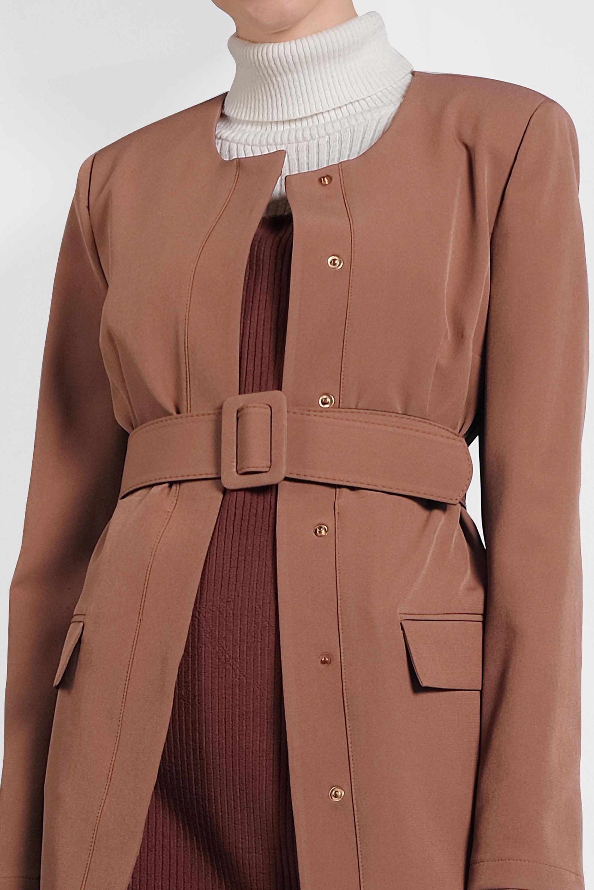 Tesettür giyim TABA KEMERLİ KLASİK CEKET 40248 