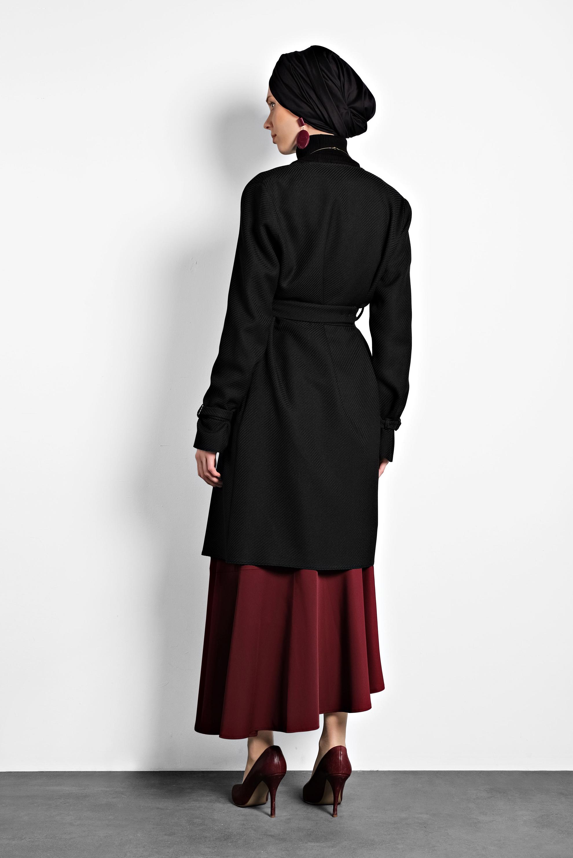 Tesettür giyim SİYAH KEMERLİ BİSİKLET YAKA CEKET 40265 