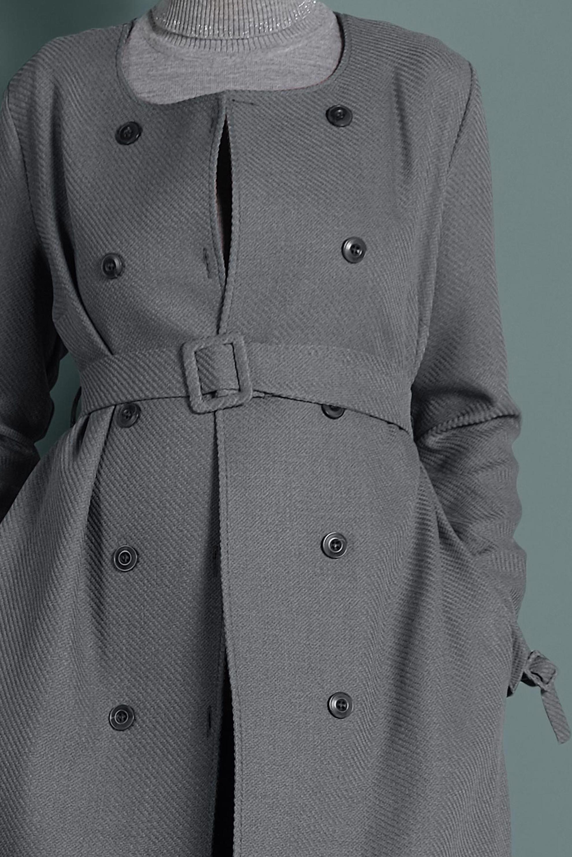 Tesettür giyim GRİ KEMERLİ BİSİKLET YAKA CEKET 40265 