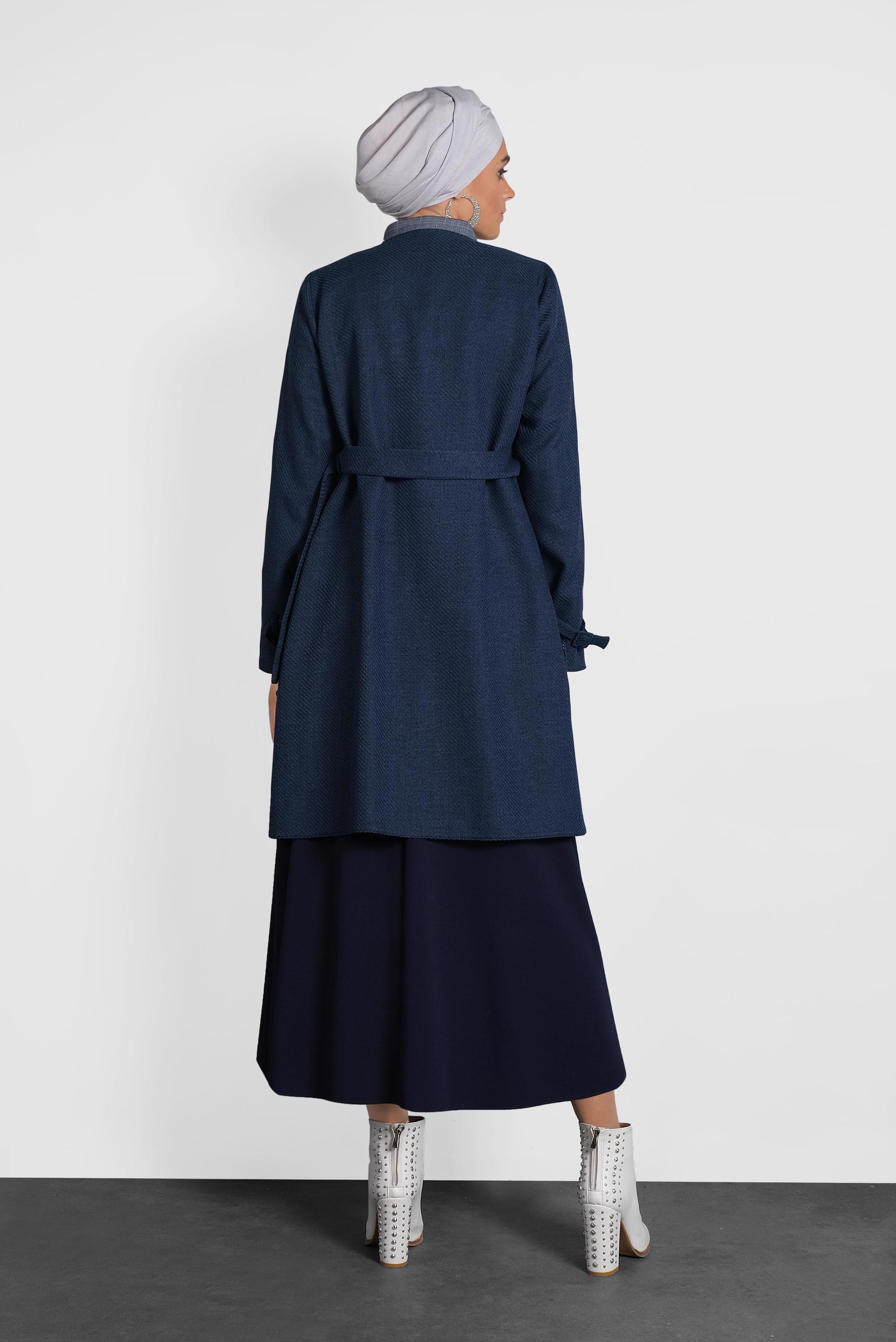 Tesettür giyim LACİVERT KEMERLİ BİSİKLET YAKA CEKET 40265 