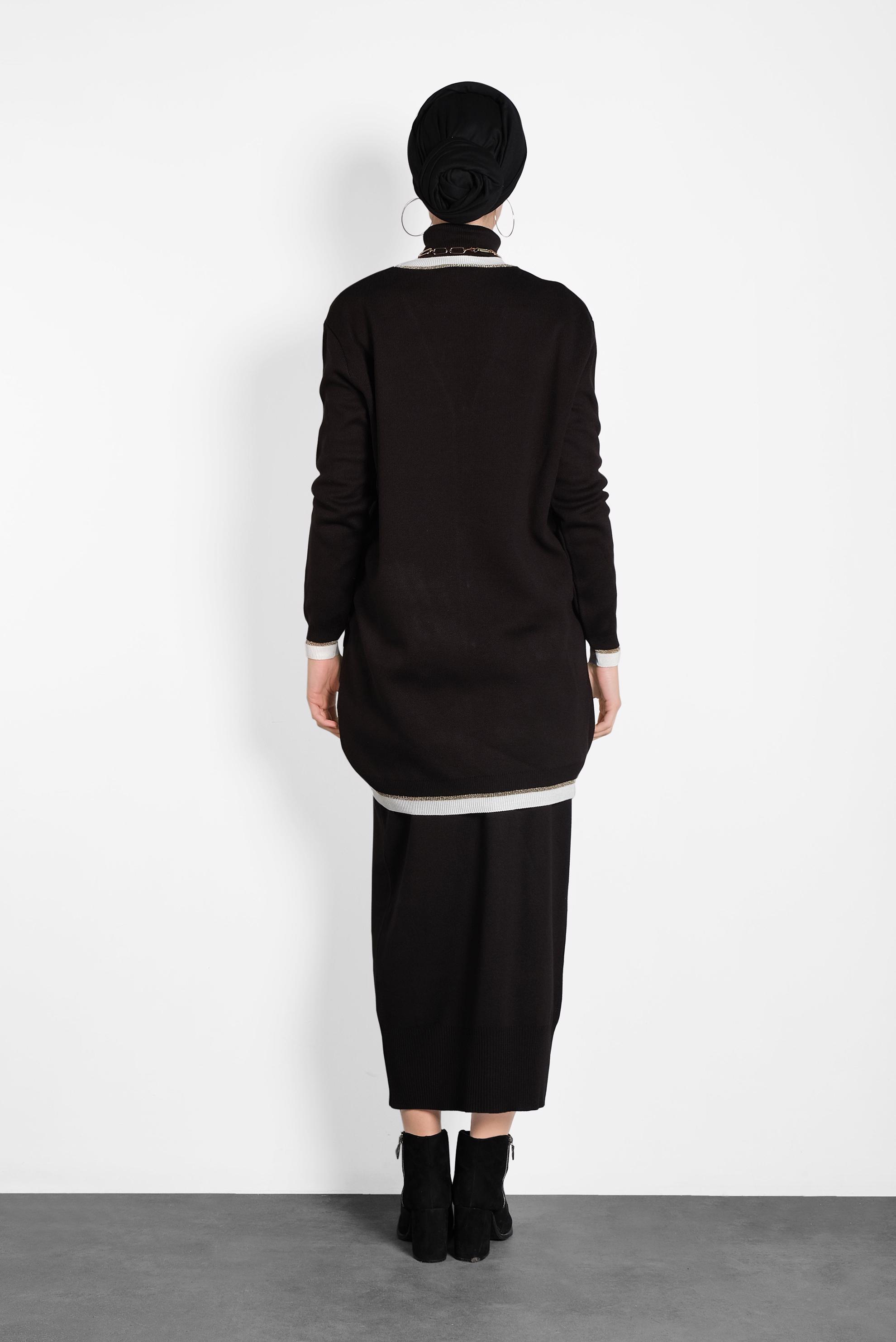 Tesettür giyim SİYAH SİMLİ CEPLİ TRİKO CEKET 40281